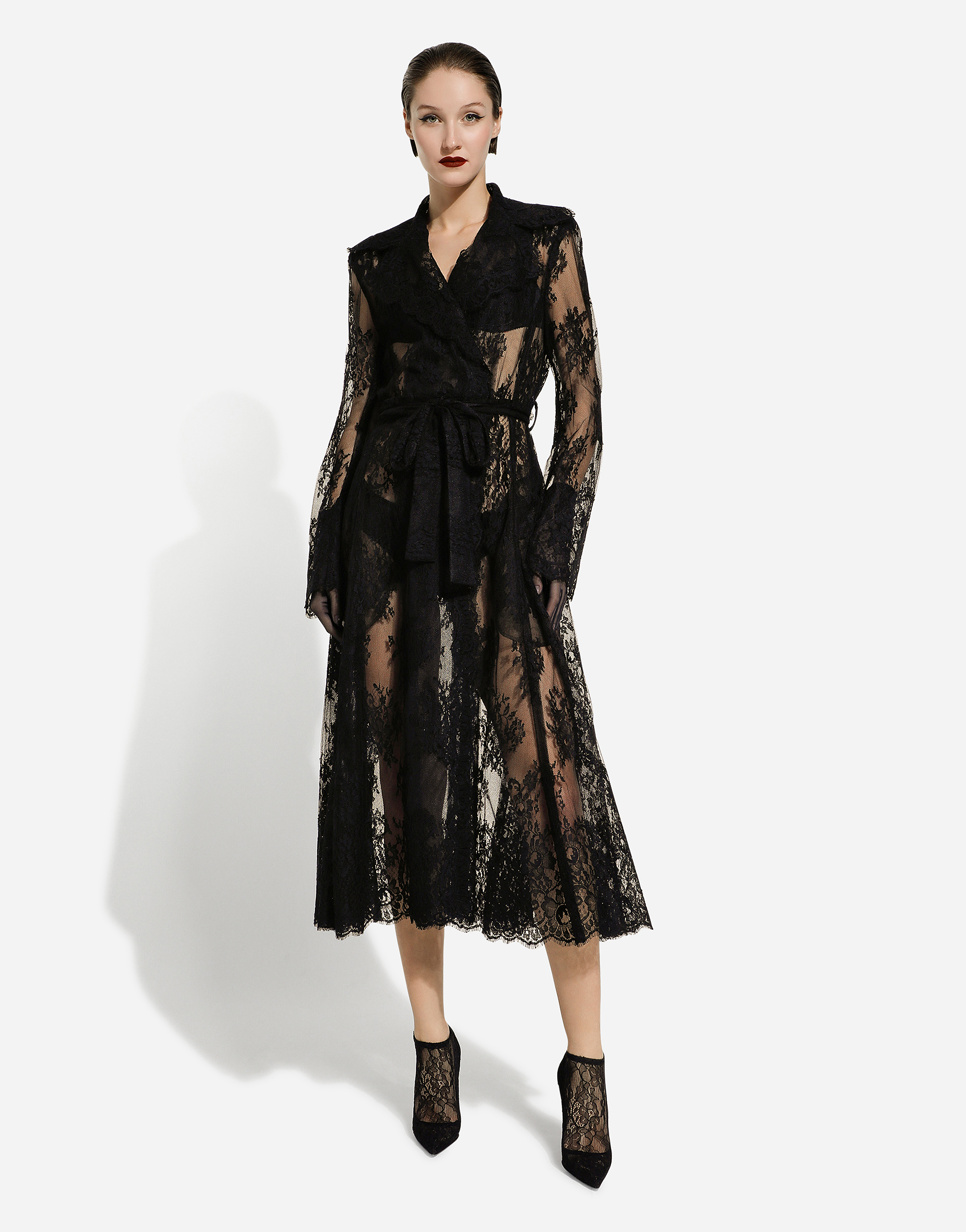 DOLCE & GABBANA CHANTILLY LACE COAT WITH BELT
