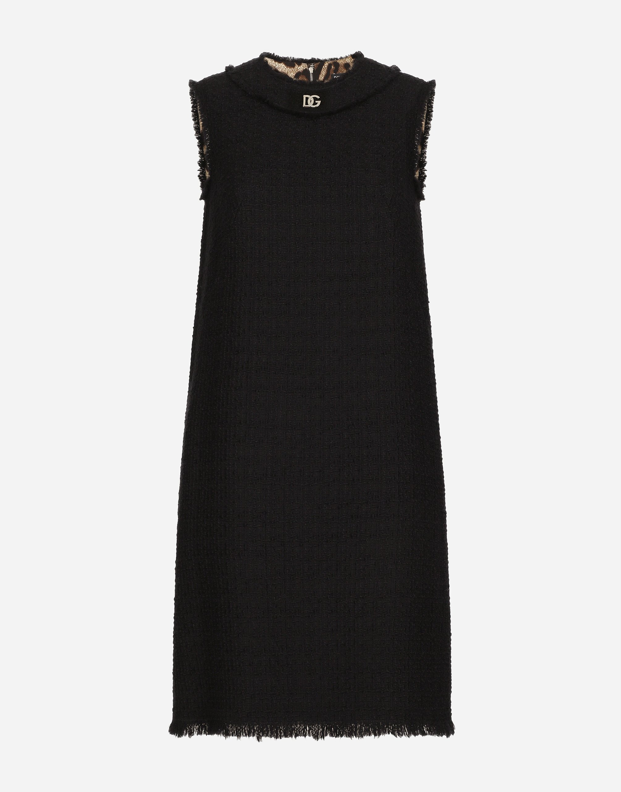 Dolce & Gabbana Raschel Tweed Calf-length Dress With Dg Logo In Black