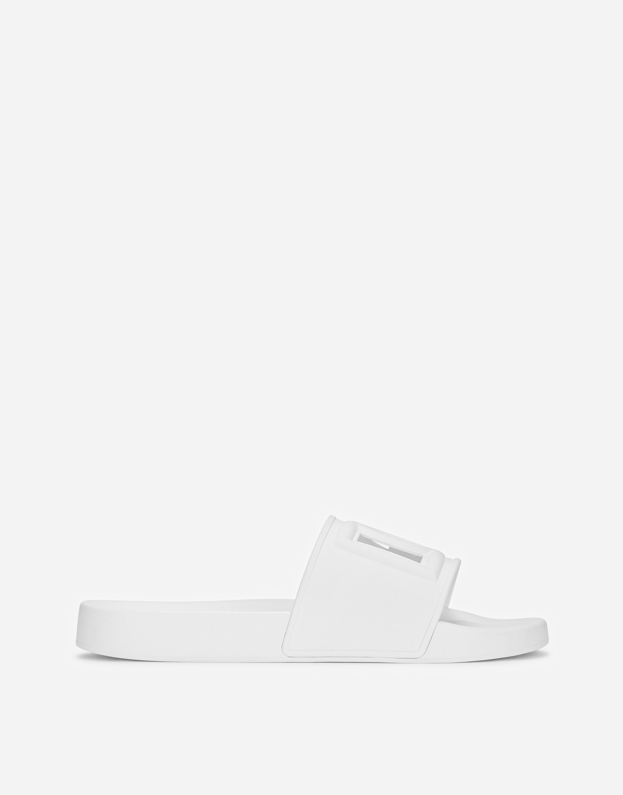 Dolce & Gabbana Rubber Beachwear Sliders With Dg Logo In White