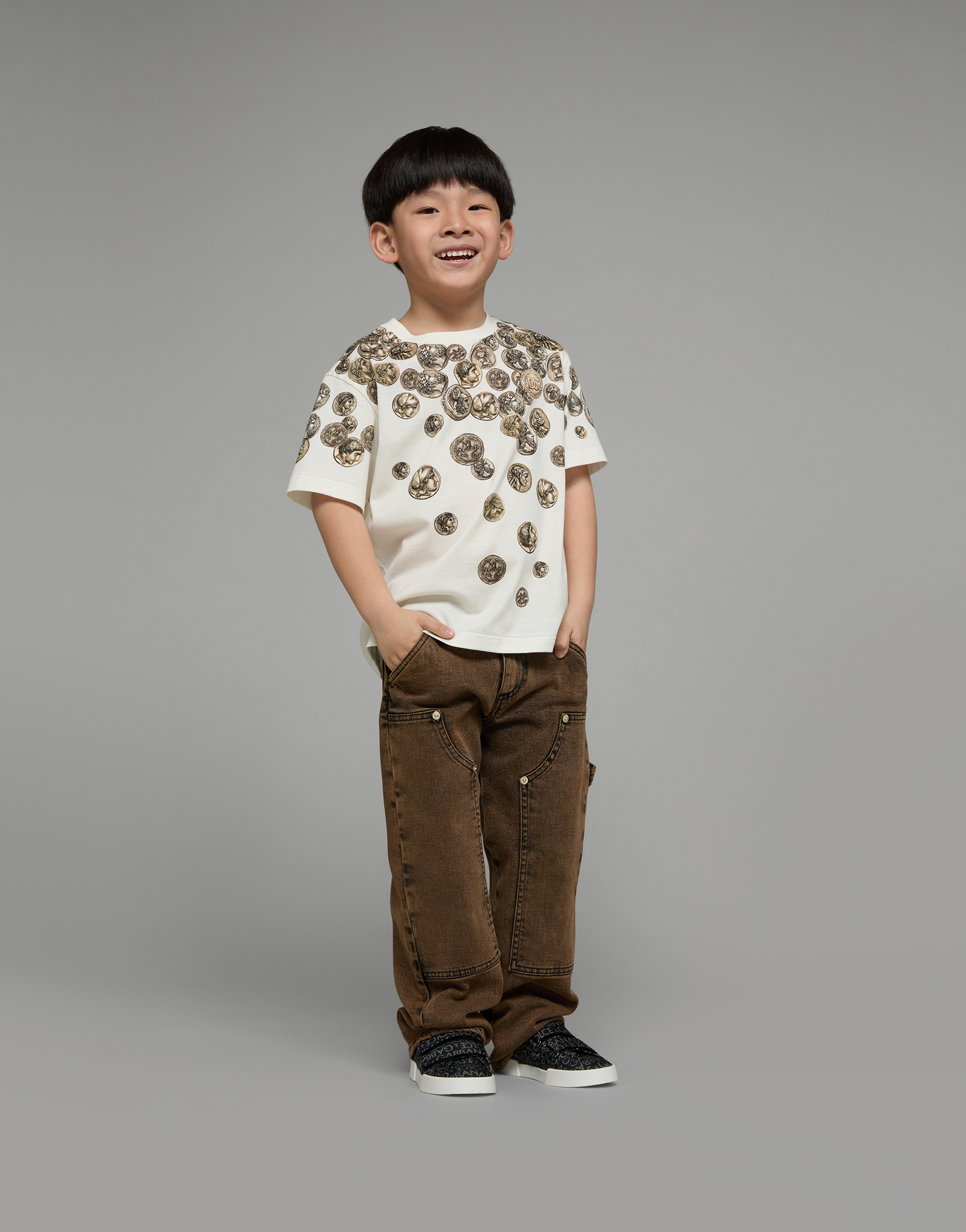 DOLCE & GABBANA SHORT-SLEEVED JERSEY T-SHIRT WITH OMBRÉ COIN PRINT