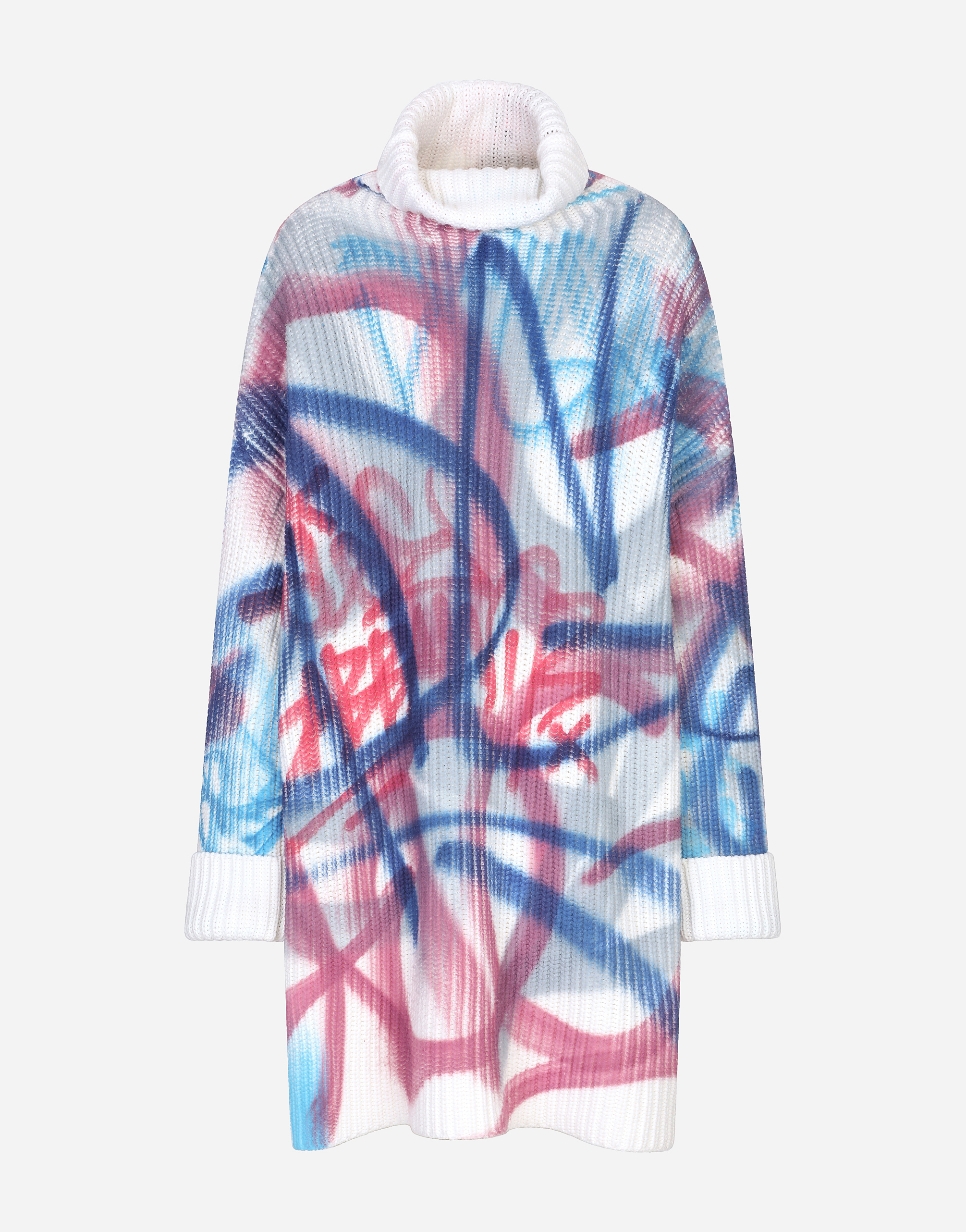 Round-neck maxi-sweater with spray-paint graffiti design