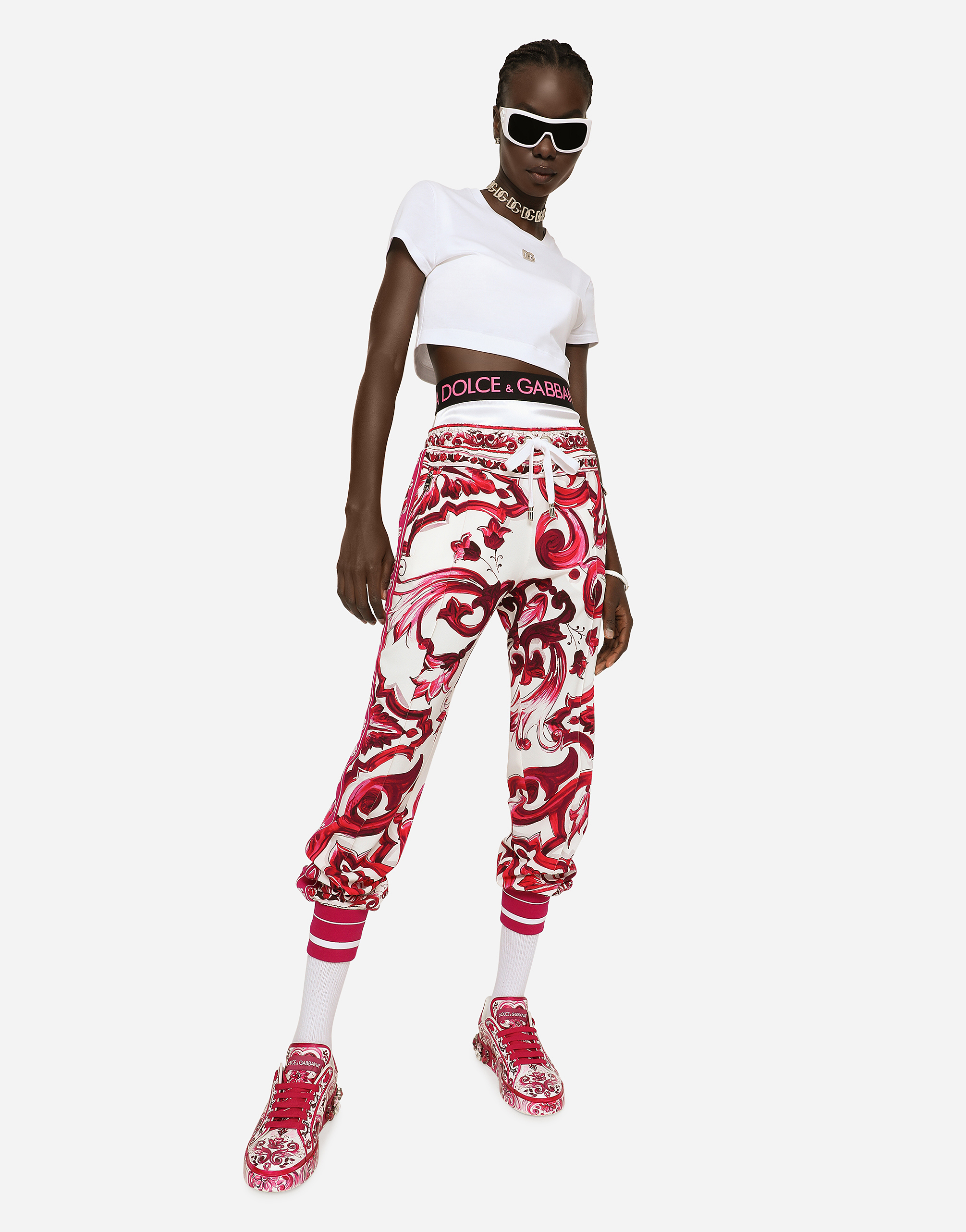 DOLCE & GABBANA MAJOLICA-PRINT CADY JOGGING PANTS