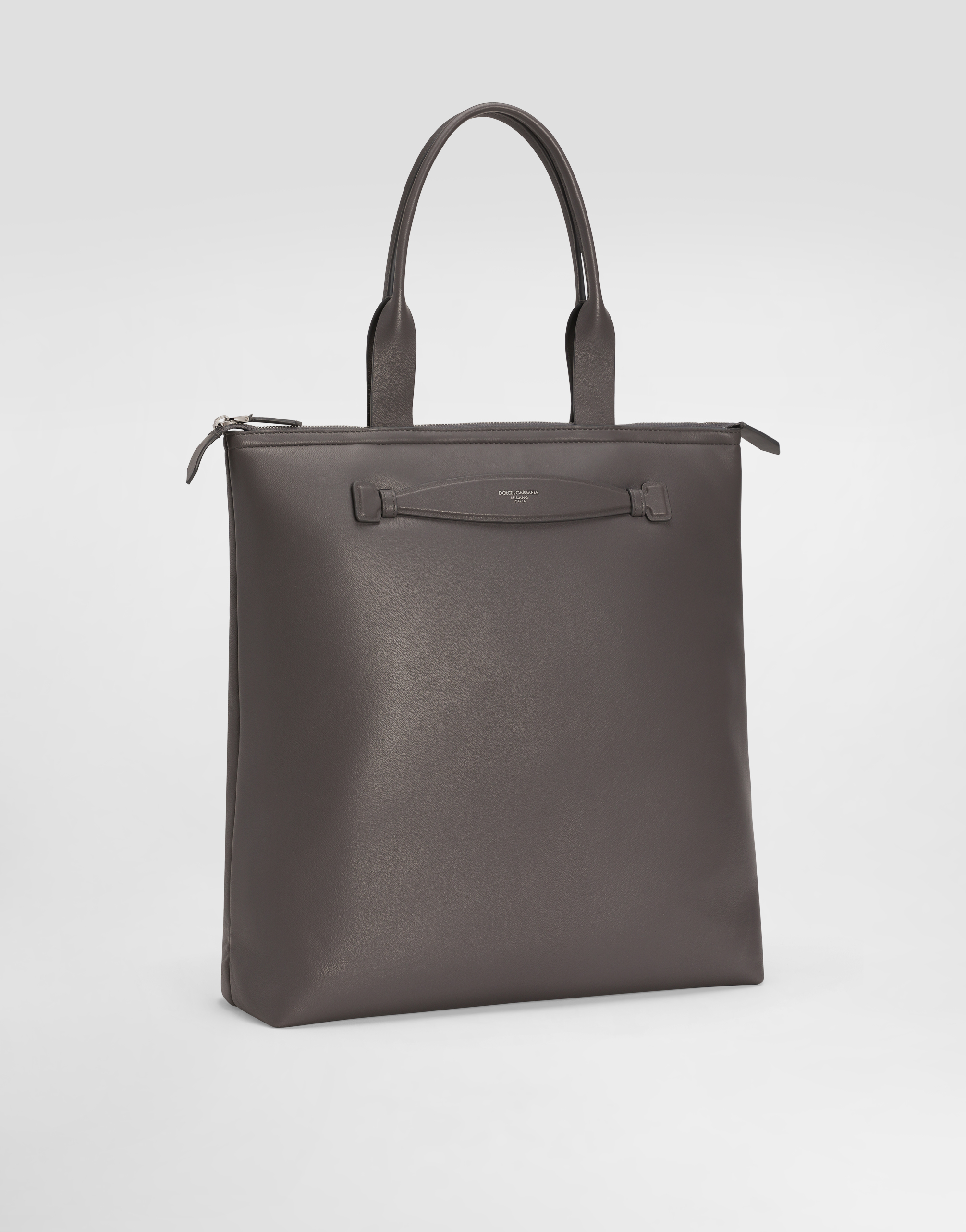 Dolce & Gabbana Calfskin Nappa Leather Shopper In Grey