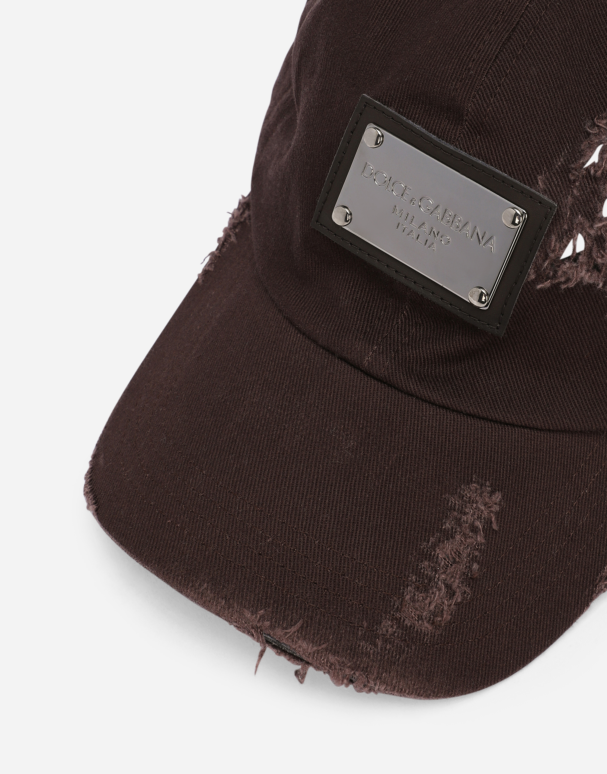 Shop Dolce & Gabbana Cotton Baseball Cap With Logo Tag In Brown