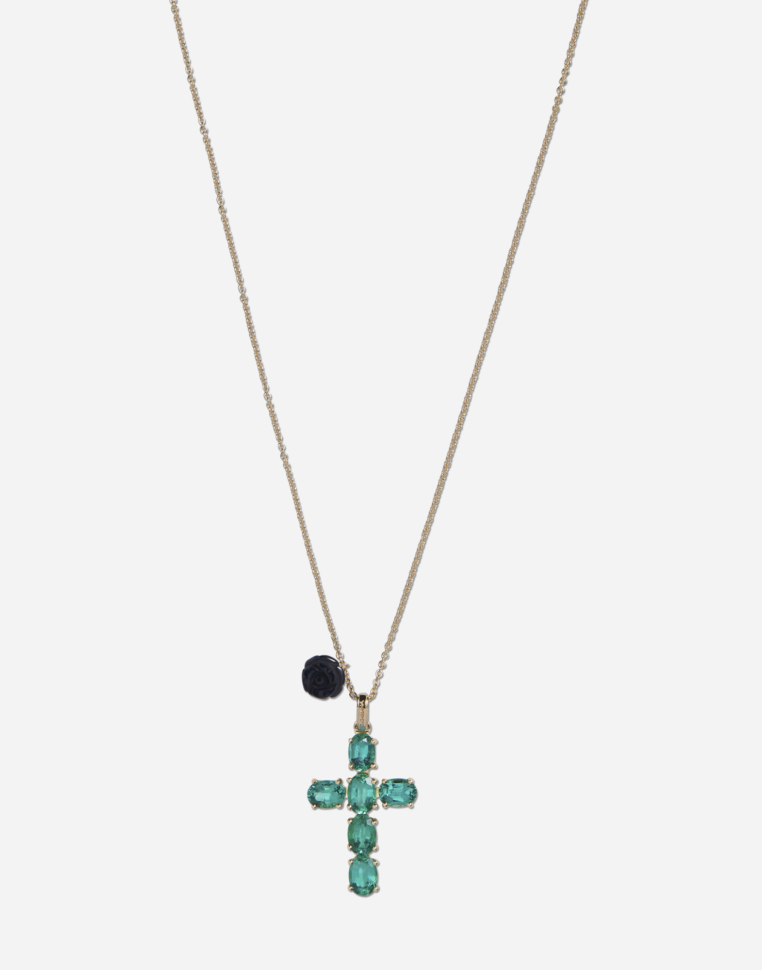 Shop Dolce & Gabbana Family Cross Pendant With Emeralds In Gold