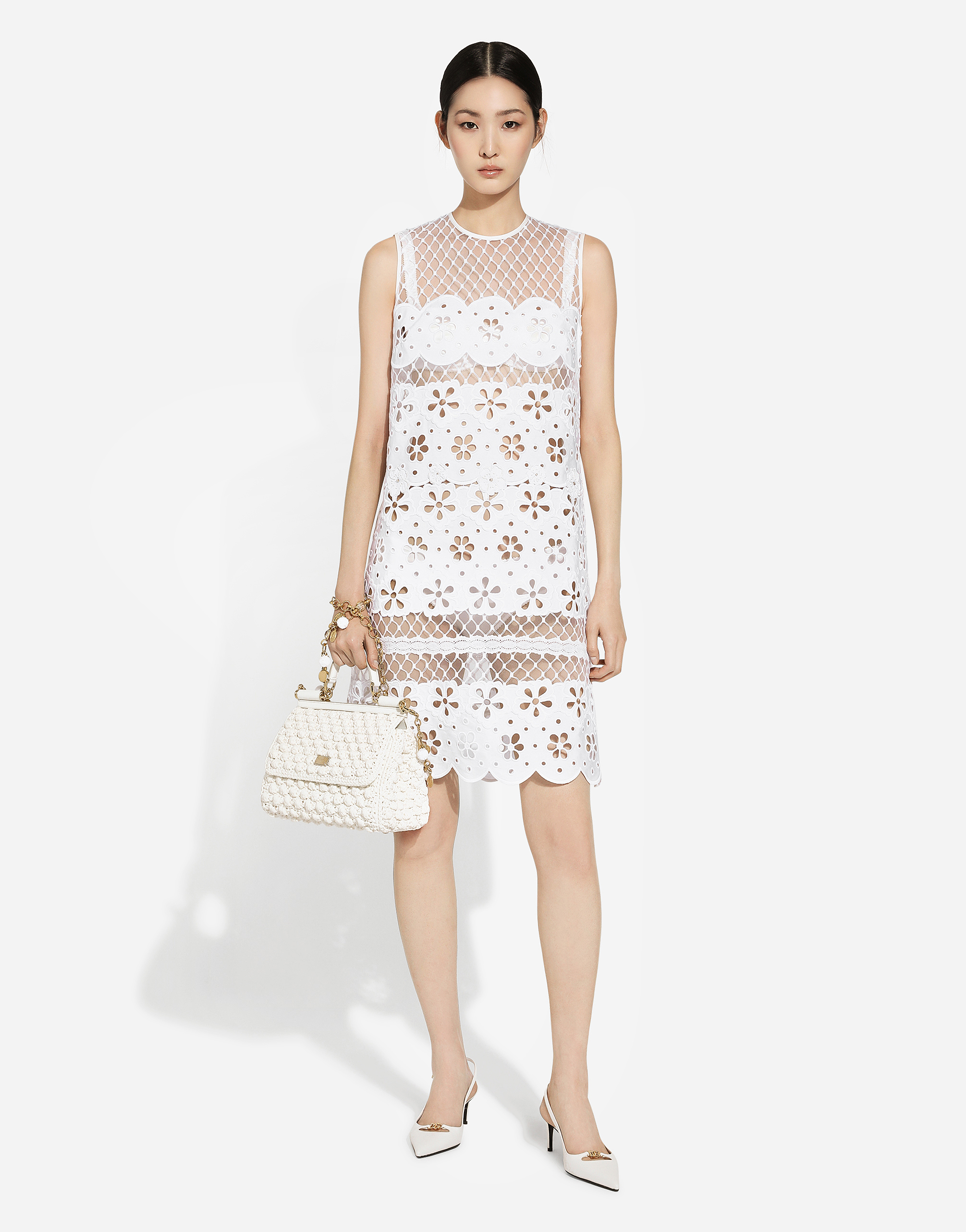 Dolce & Gabbana Short Cotton Dress With Cut-out Detailing In ホワイト