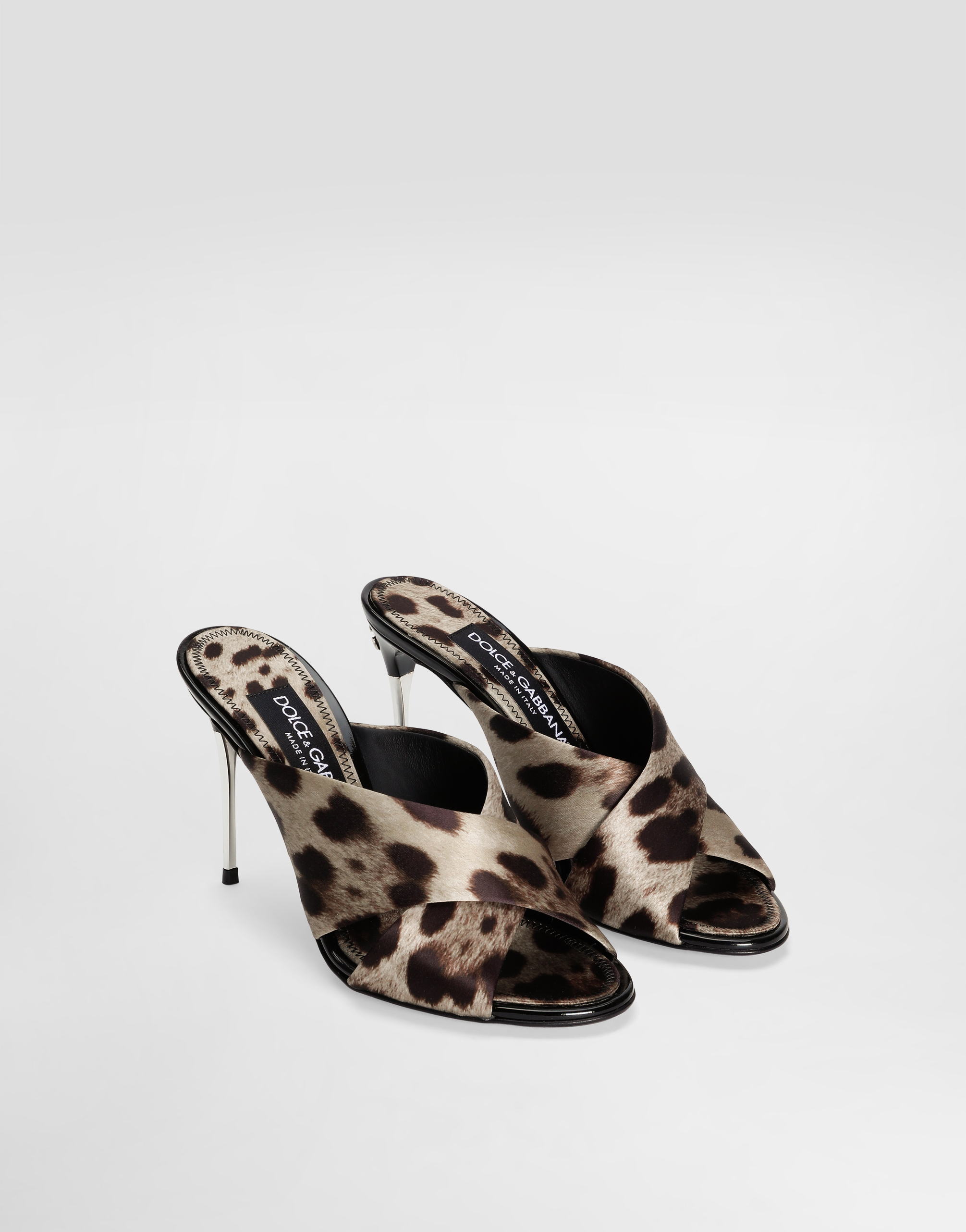 Leopard-print satin mules