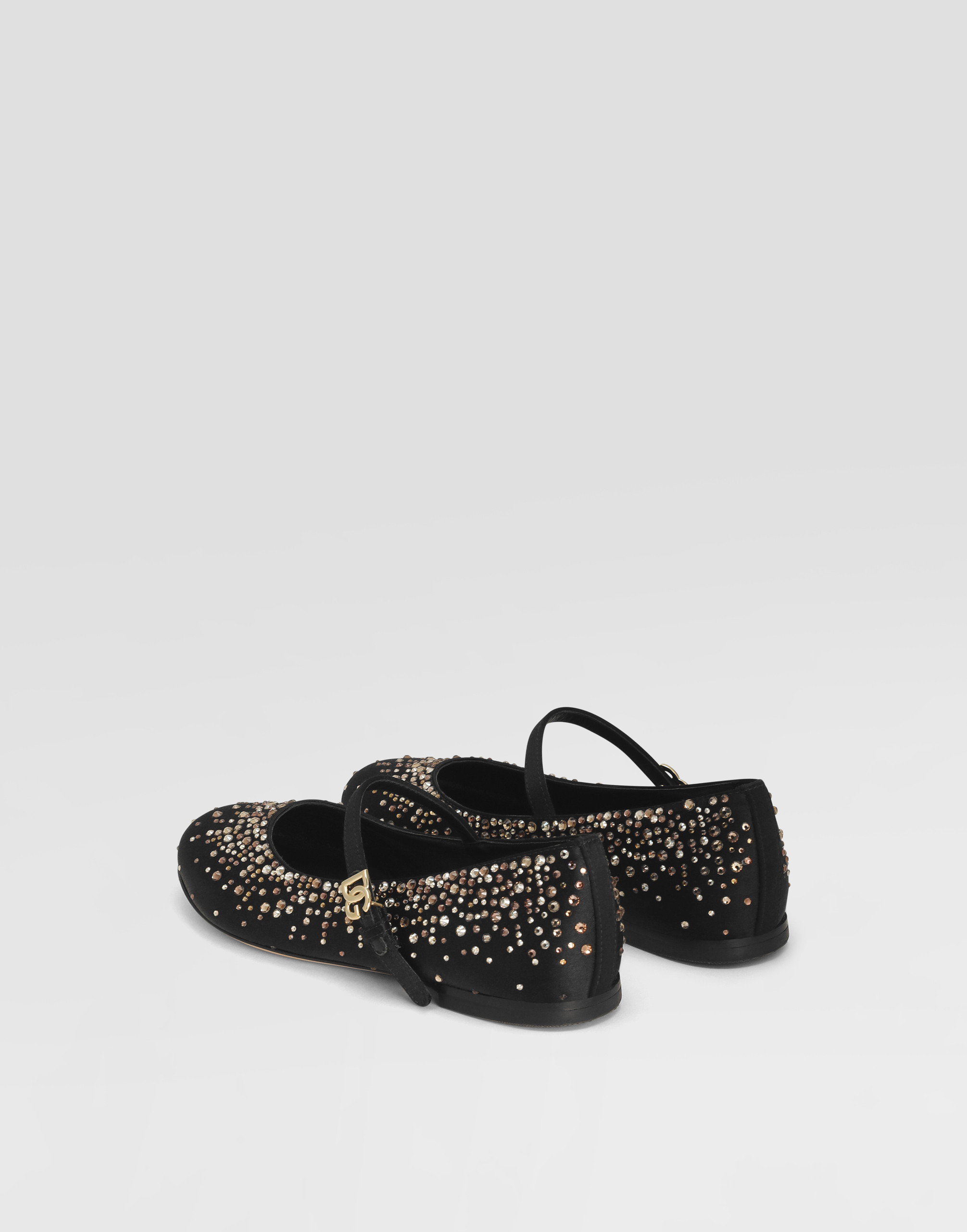 Dolce & Gabbana Satin Ballet Flats With Rhinestones In Black
