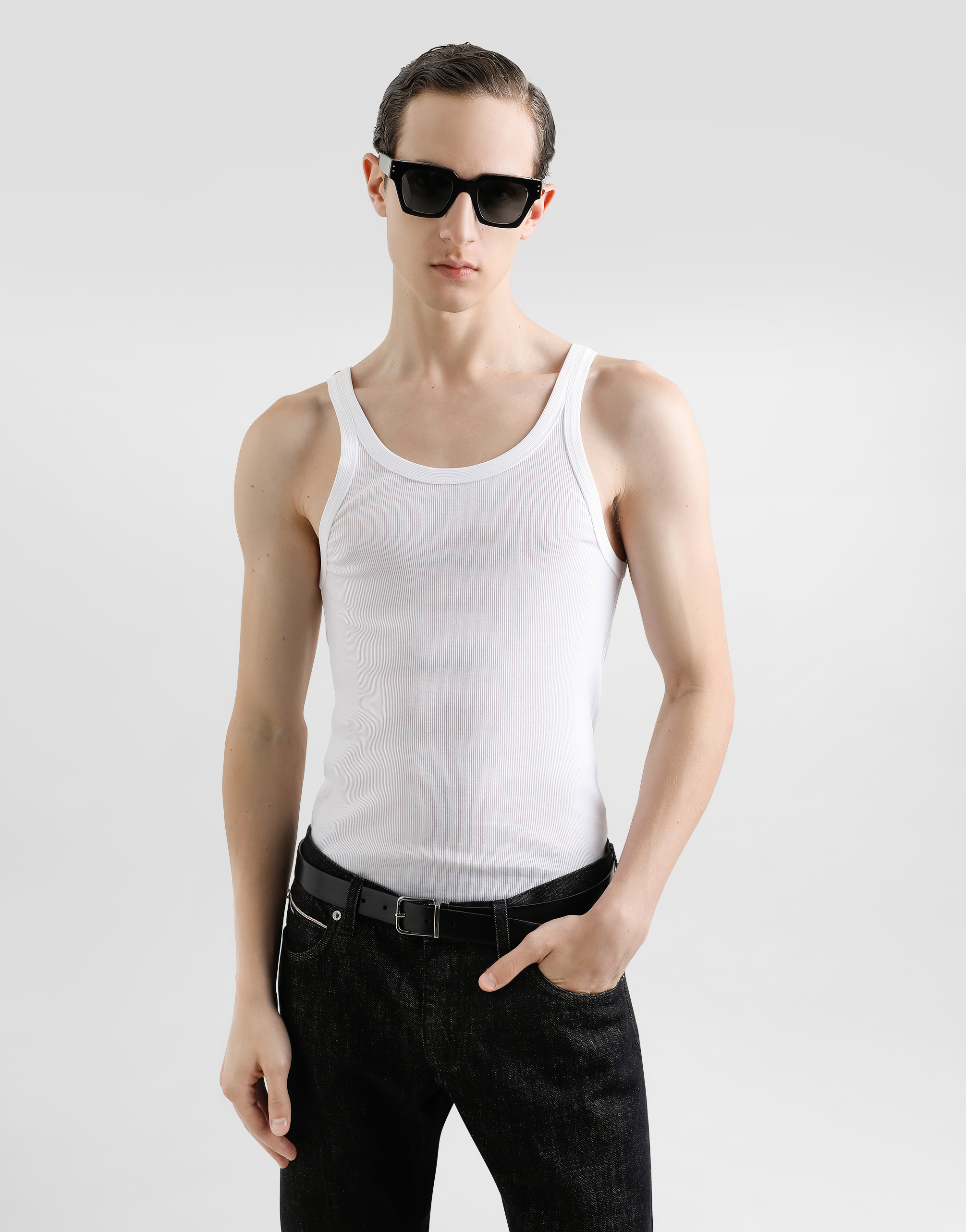 Shop Dolce & Gabbana Fine-rib Washed Cotton Singlet In White
