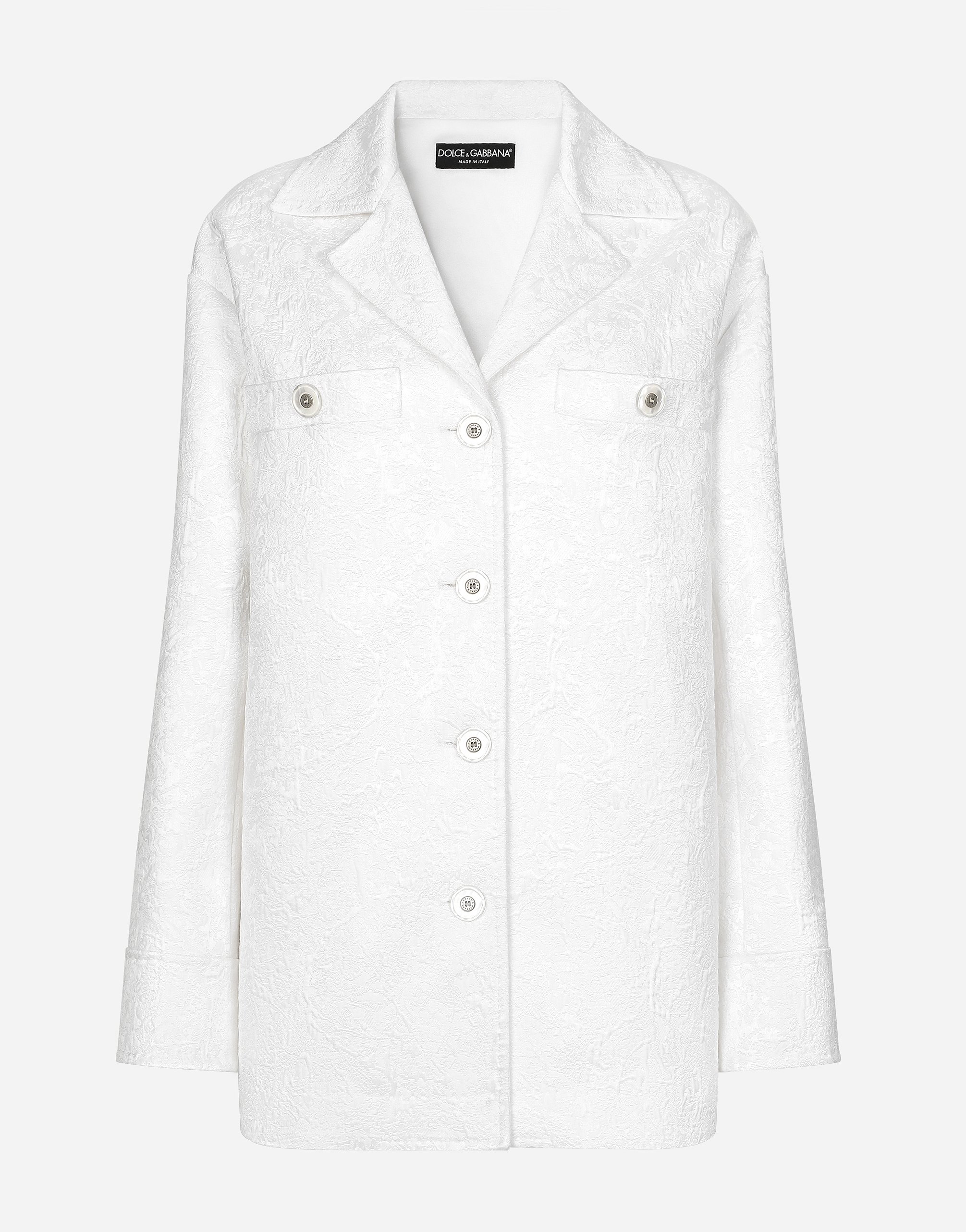 Dolce & Gabbana Short Single-breasted Brocade Coat - Woman Coats And Jackets White