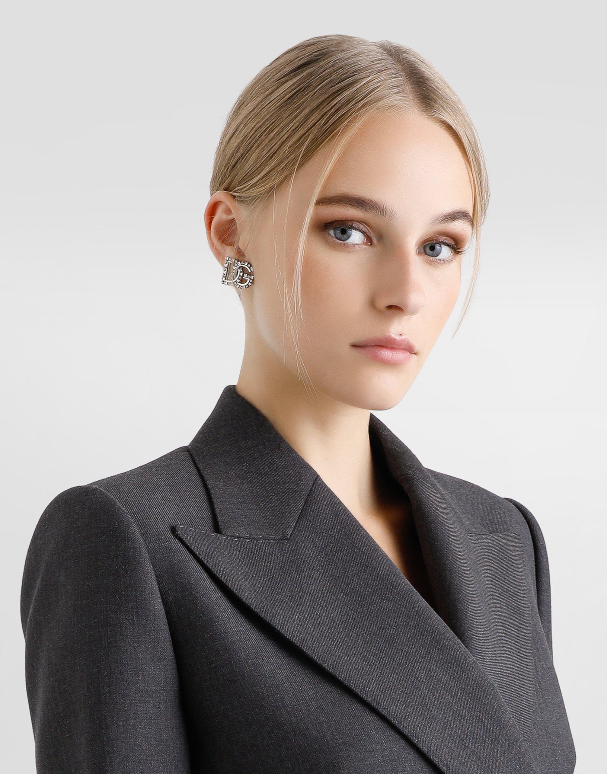 Dolce & Gabbana Earrings With Rhinestone-detailed Dg Logo In Silver