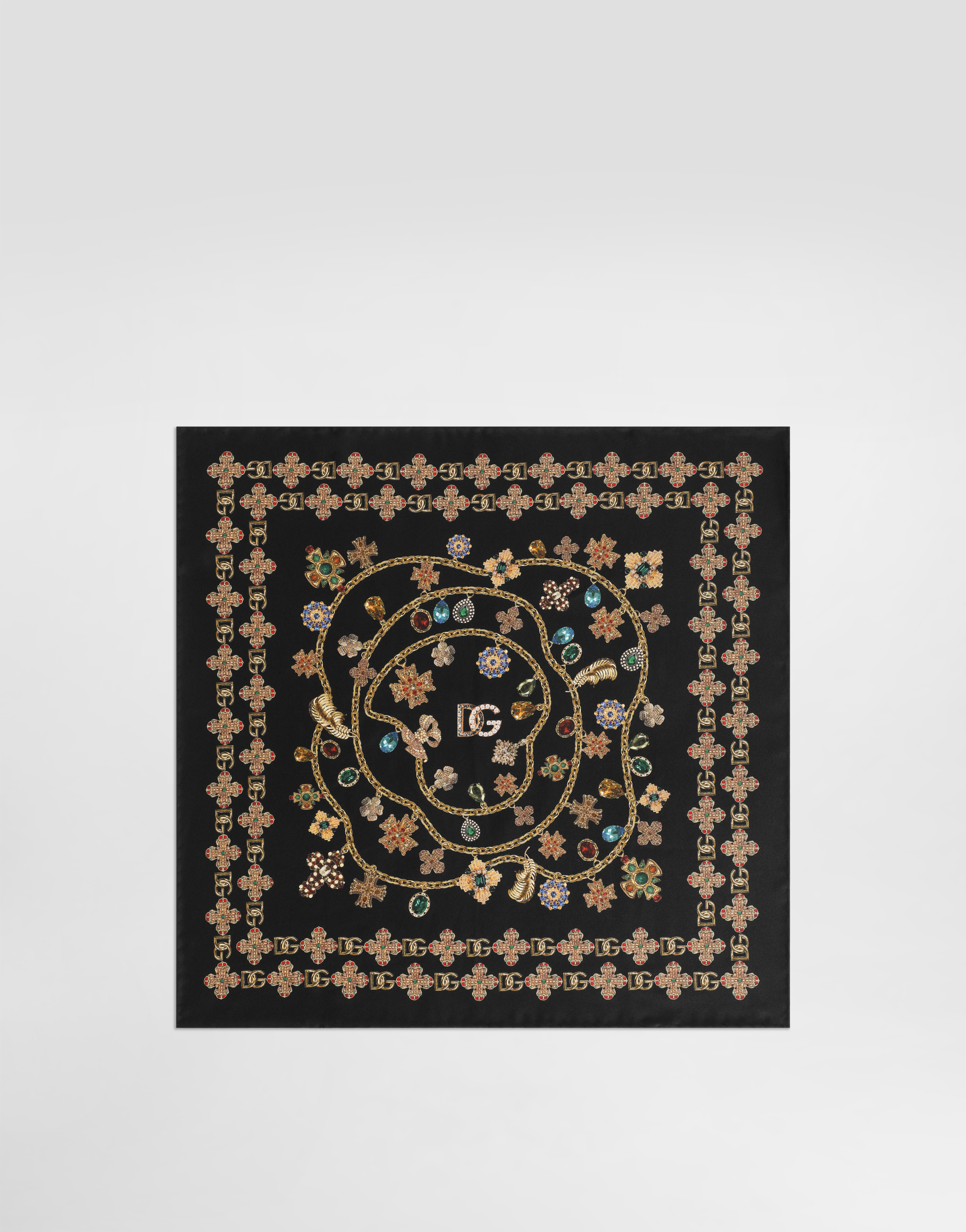 Dolce & Gabbana Embroidered Floral Silk Scarf In Black