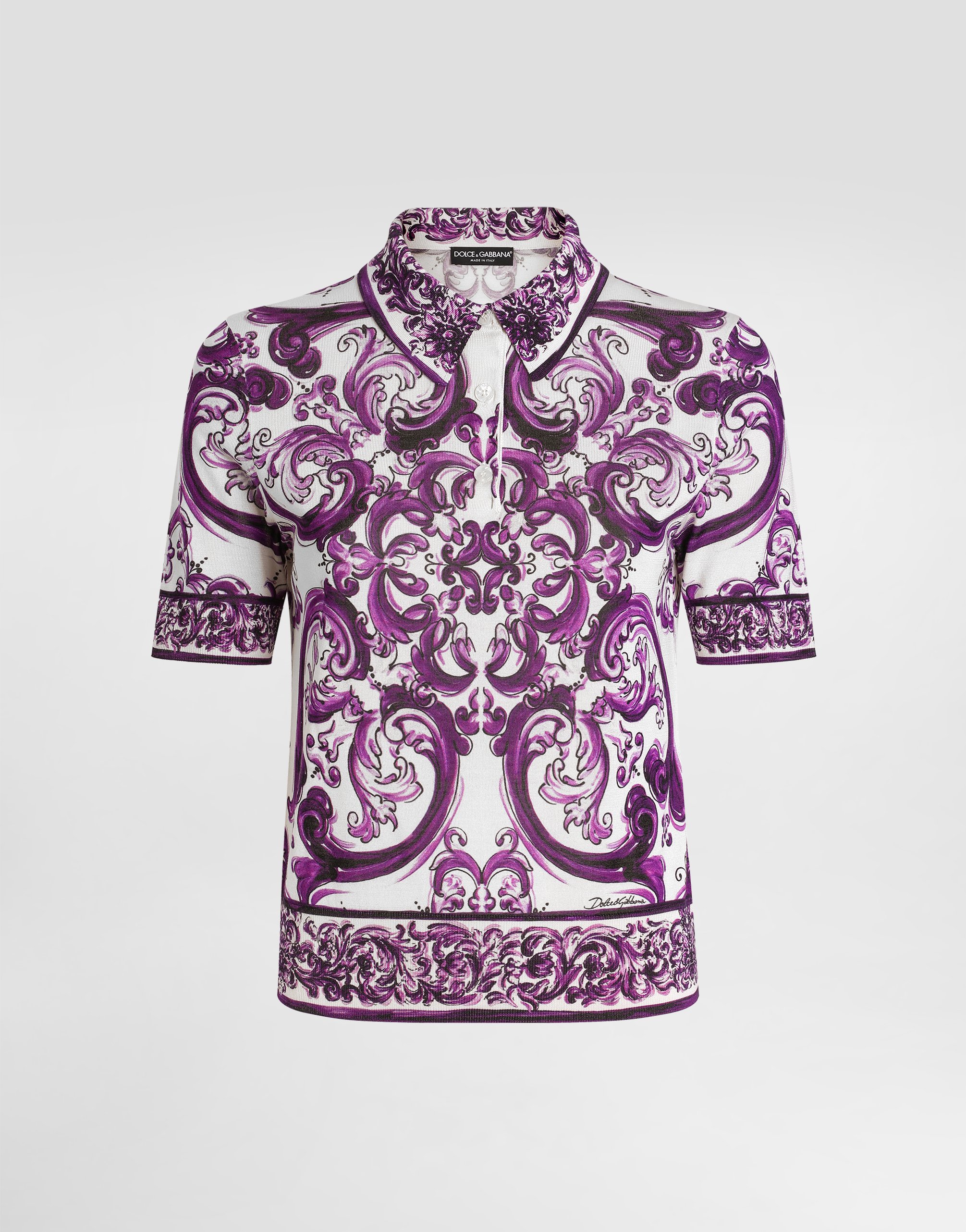 DOLCE&GABBANA♦人気!♦キュロット Multicolorのウィメンズ マヨリカプリント シルク ポロシャツ