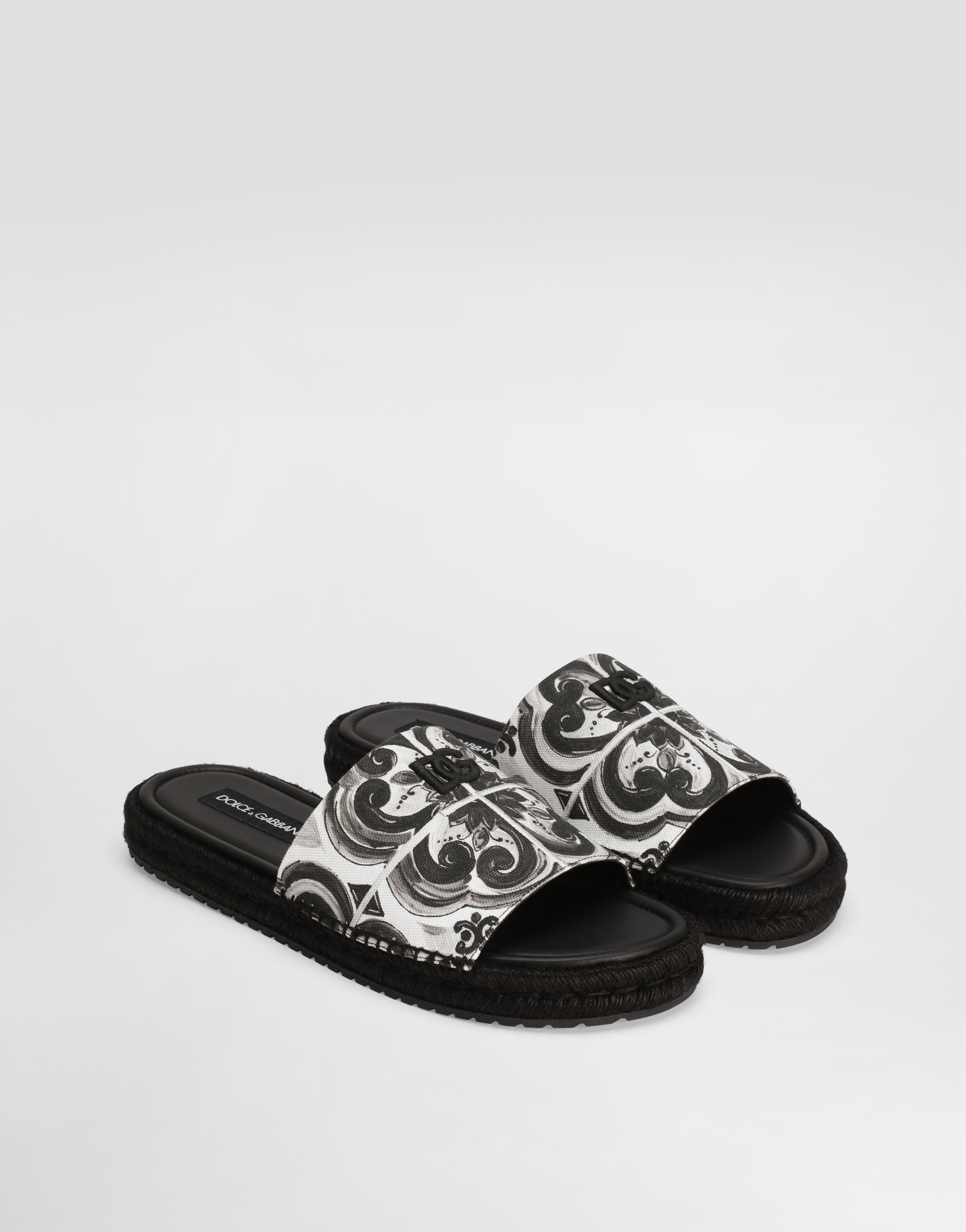 Majolica-print canvas espadrille sandal