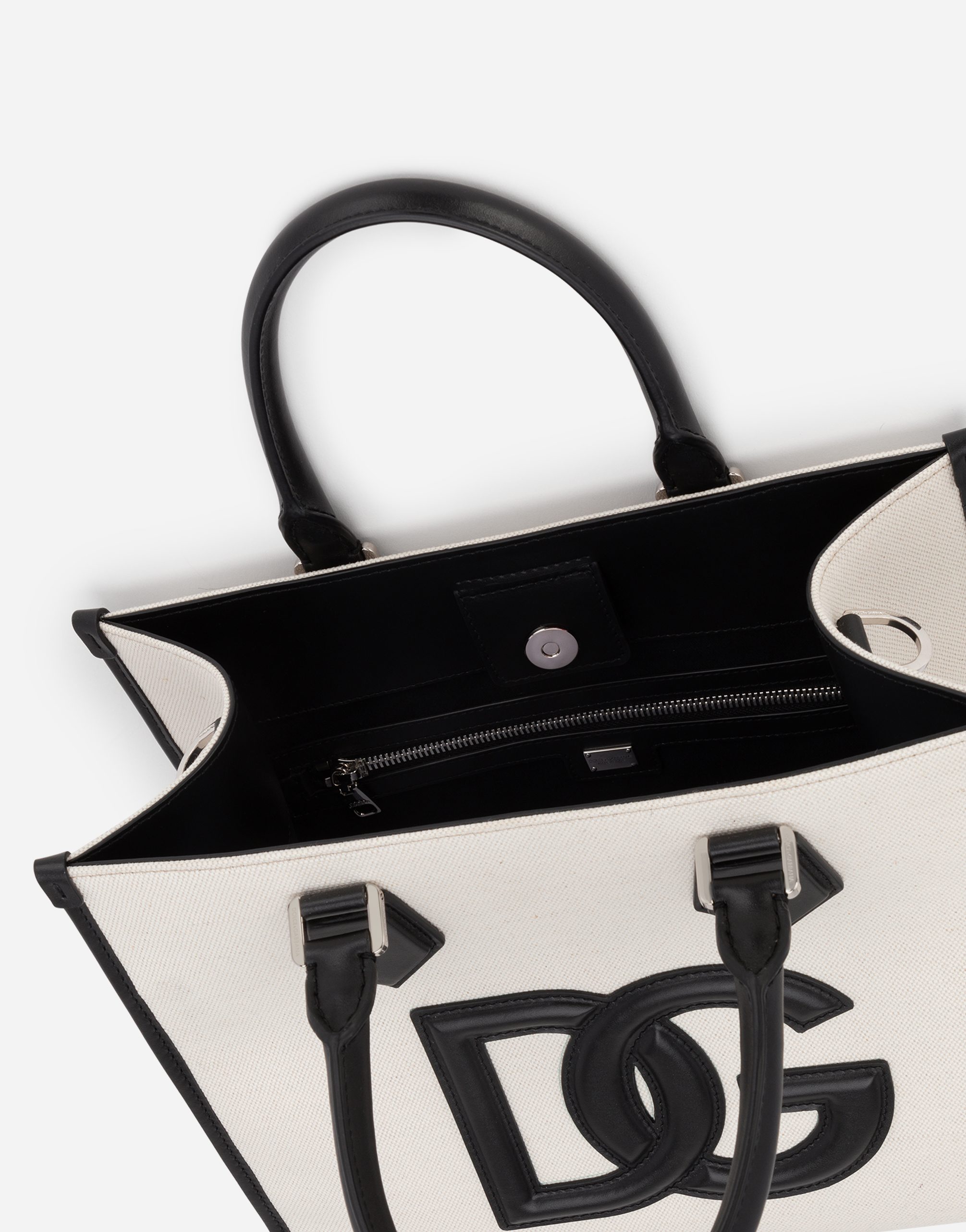 DOLCE & GABBANA CANVAS SHOPPER WITH CALFSKIN NAPPA DETAILS
