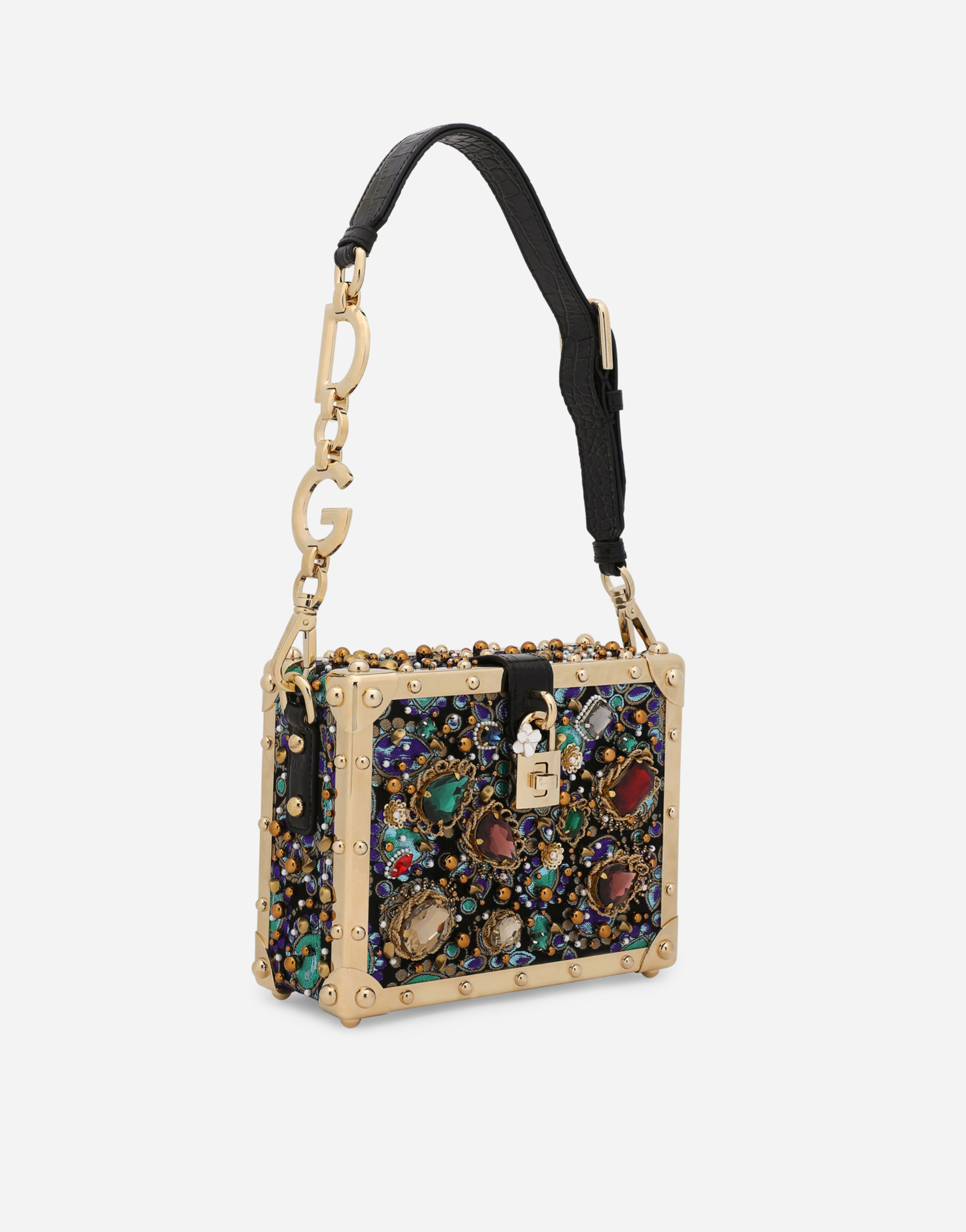 DOLCE & GABBANA JACQUARD DOLCE BOX BAG WITH EMBROIDERY