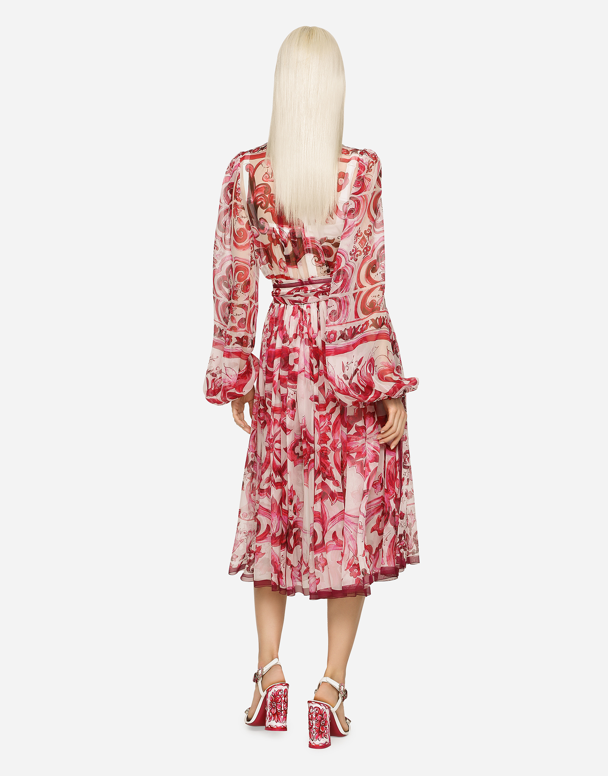 Shop Dolce & Gabbana Majolica-print Chiffon Midi Dress In Multicolor