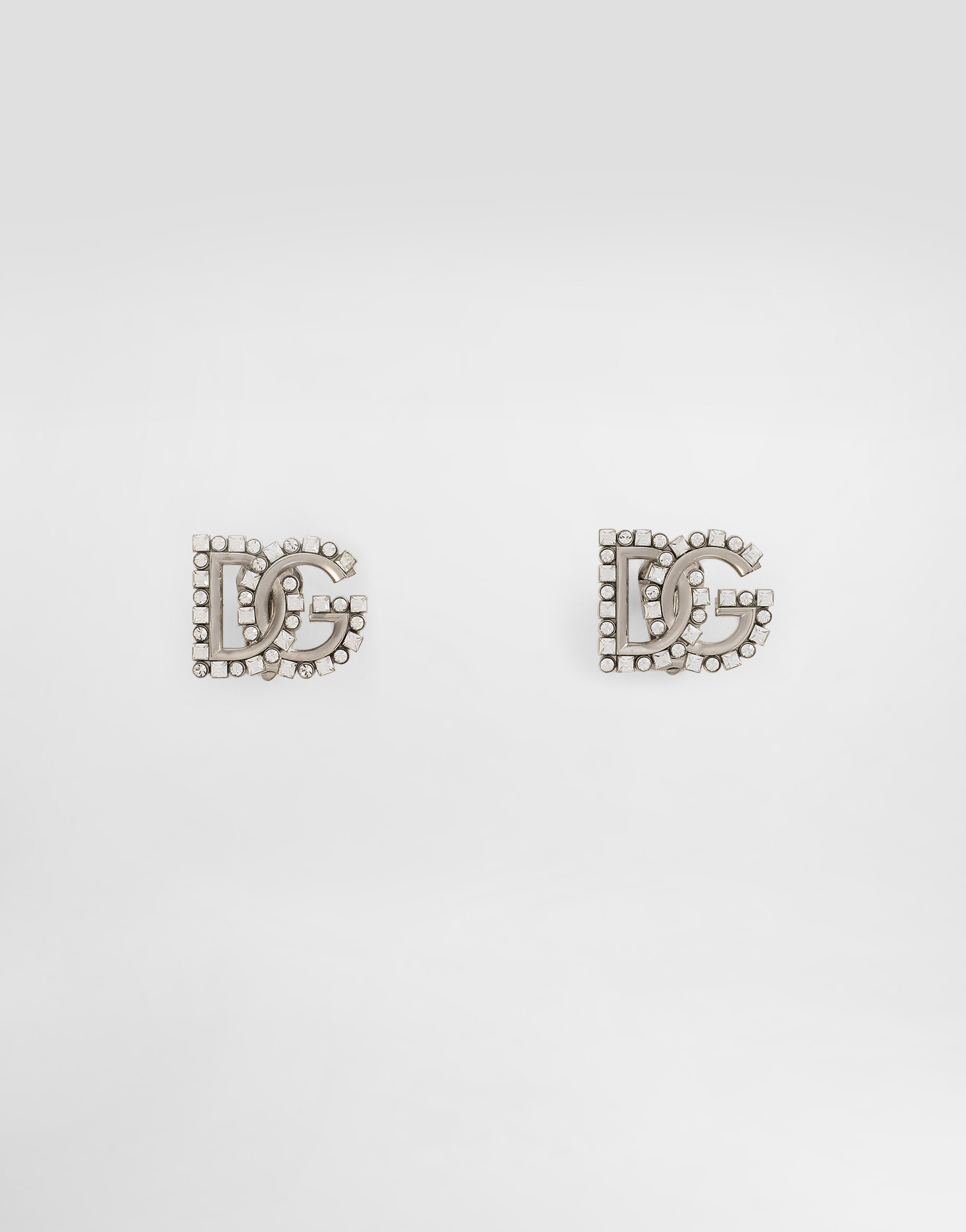 Dolce & Gabbana Earrings With Rhinestone-detailed Dg Logo - Woman Bijoux Silver Metal Onesize