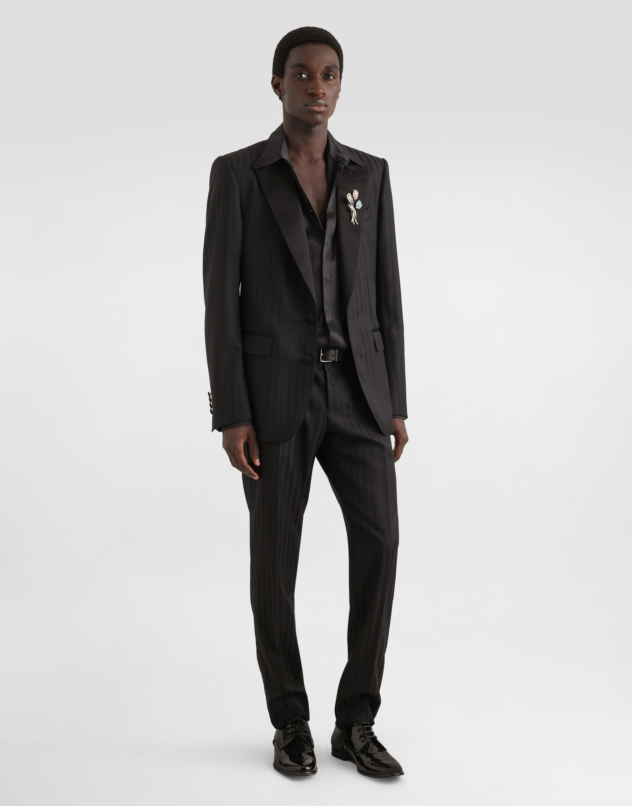 Wool pekin jacquard trousers