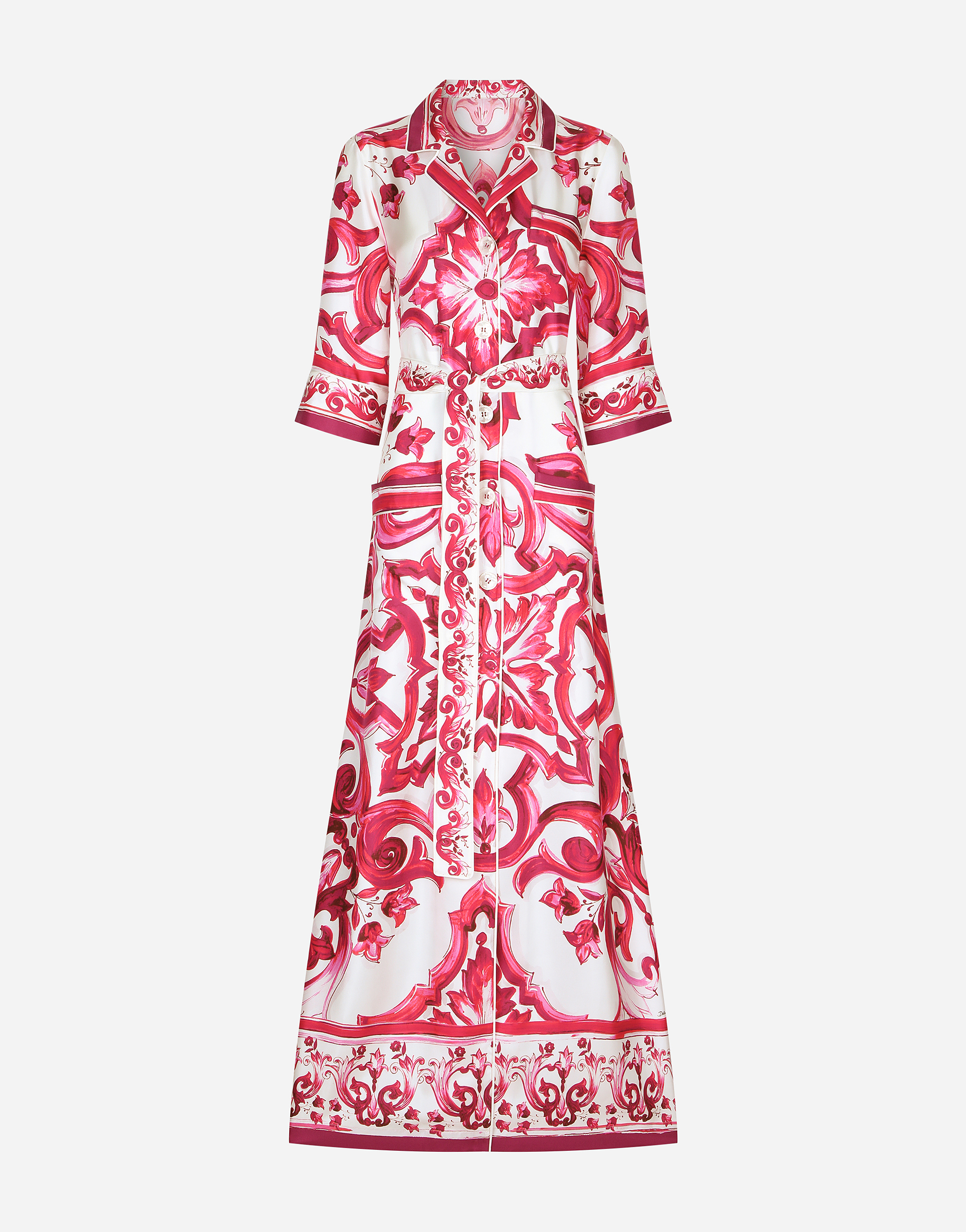 Shop Dolce & Gabbana Long Majolica-print Twill Shirt Dress In Multicolor