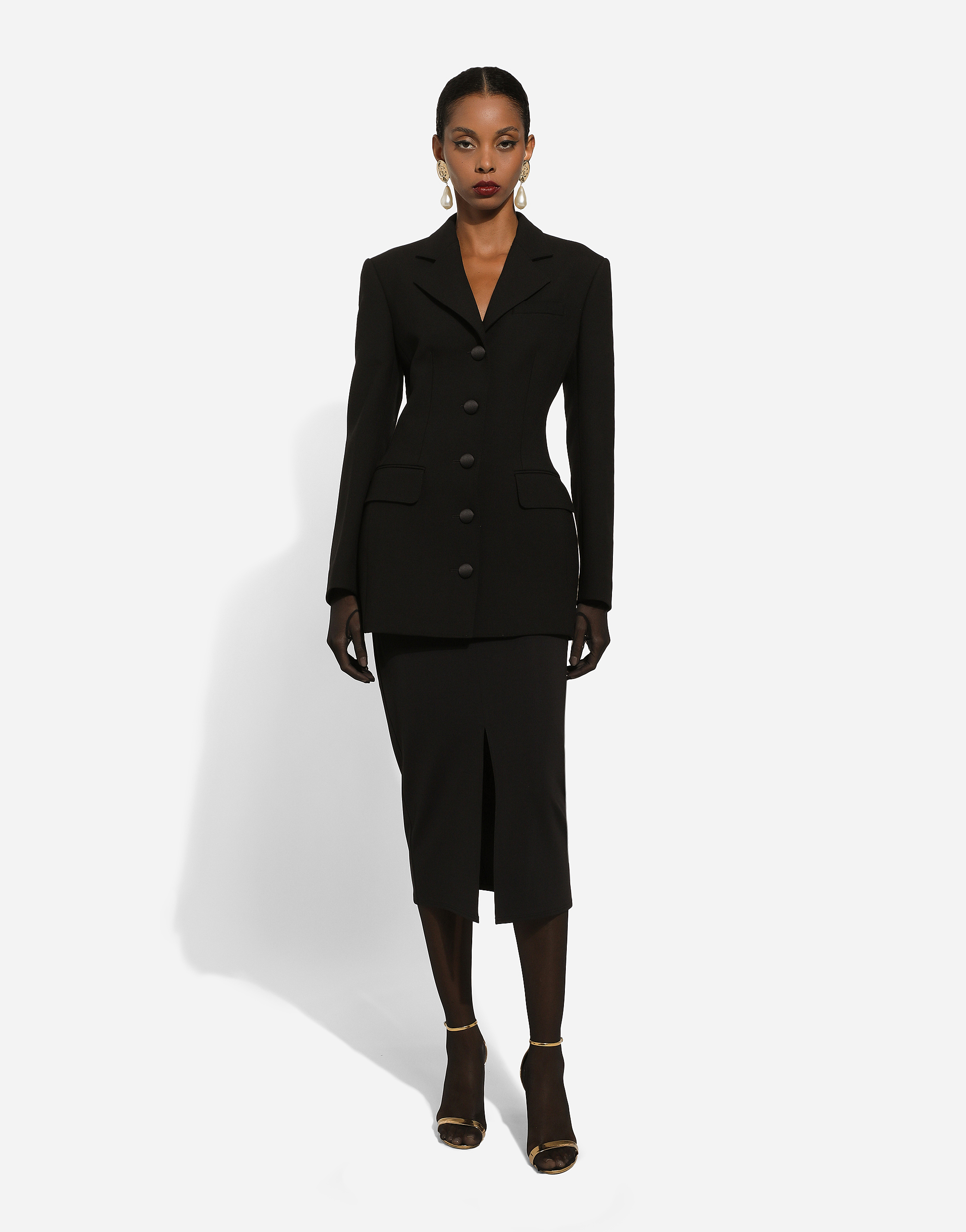 Dolce & Gabbana Giacca Dolce Lunga Monopetto In Cady Di Lana In Black