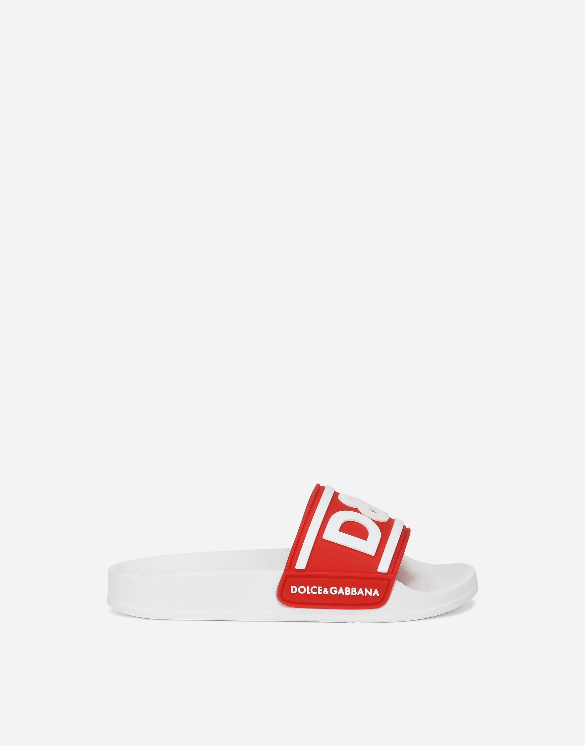 Rubber sliders with logo print in White for Men | Dolce&Gabbana® US
