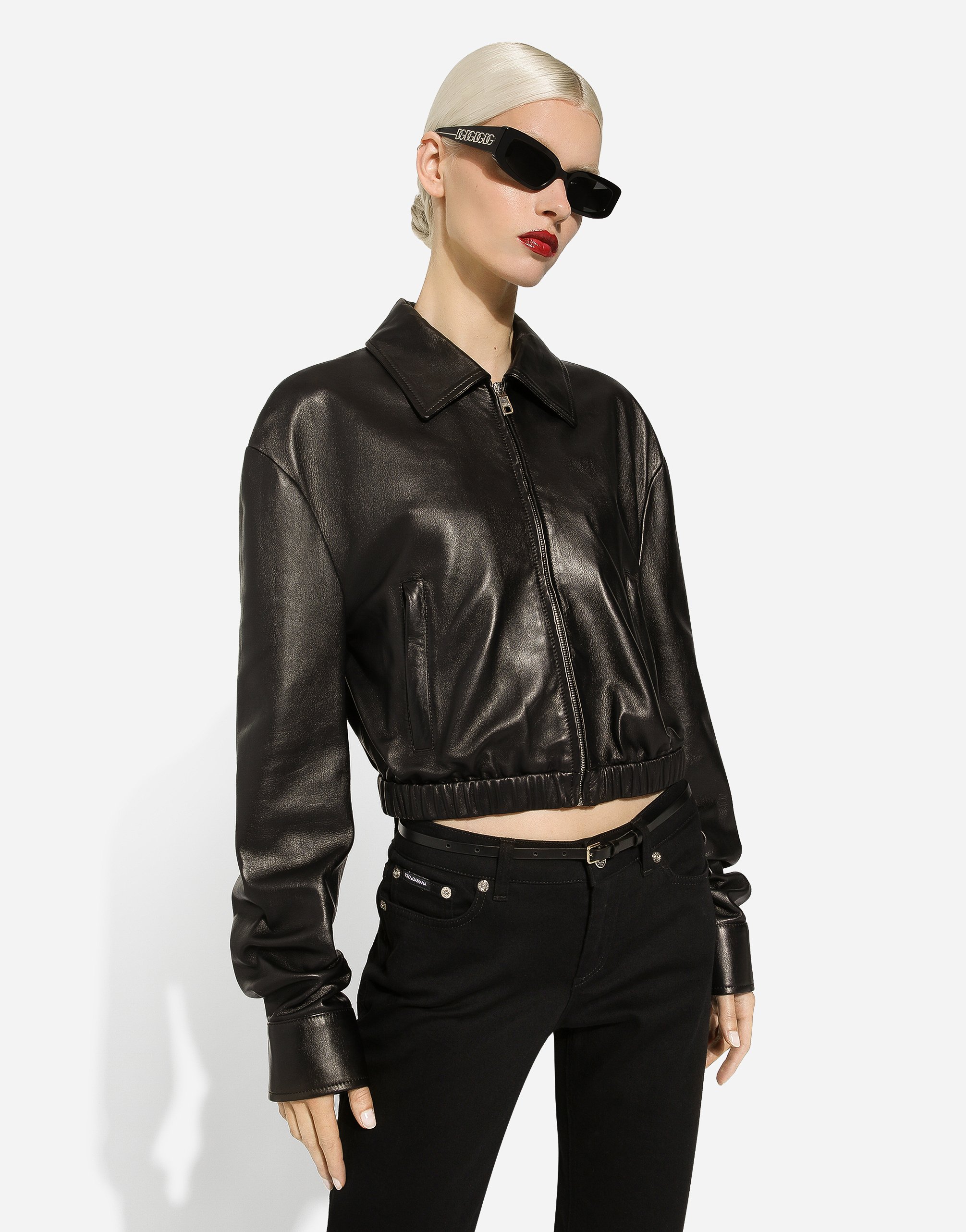 Dolce & Gabbana Logo-appliqué Leather Jacket In Black