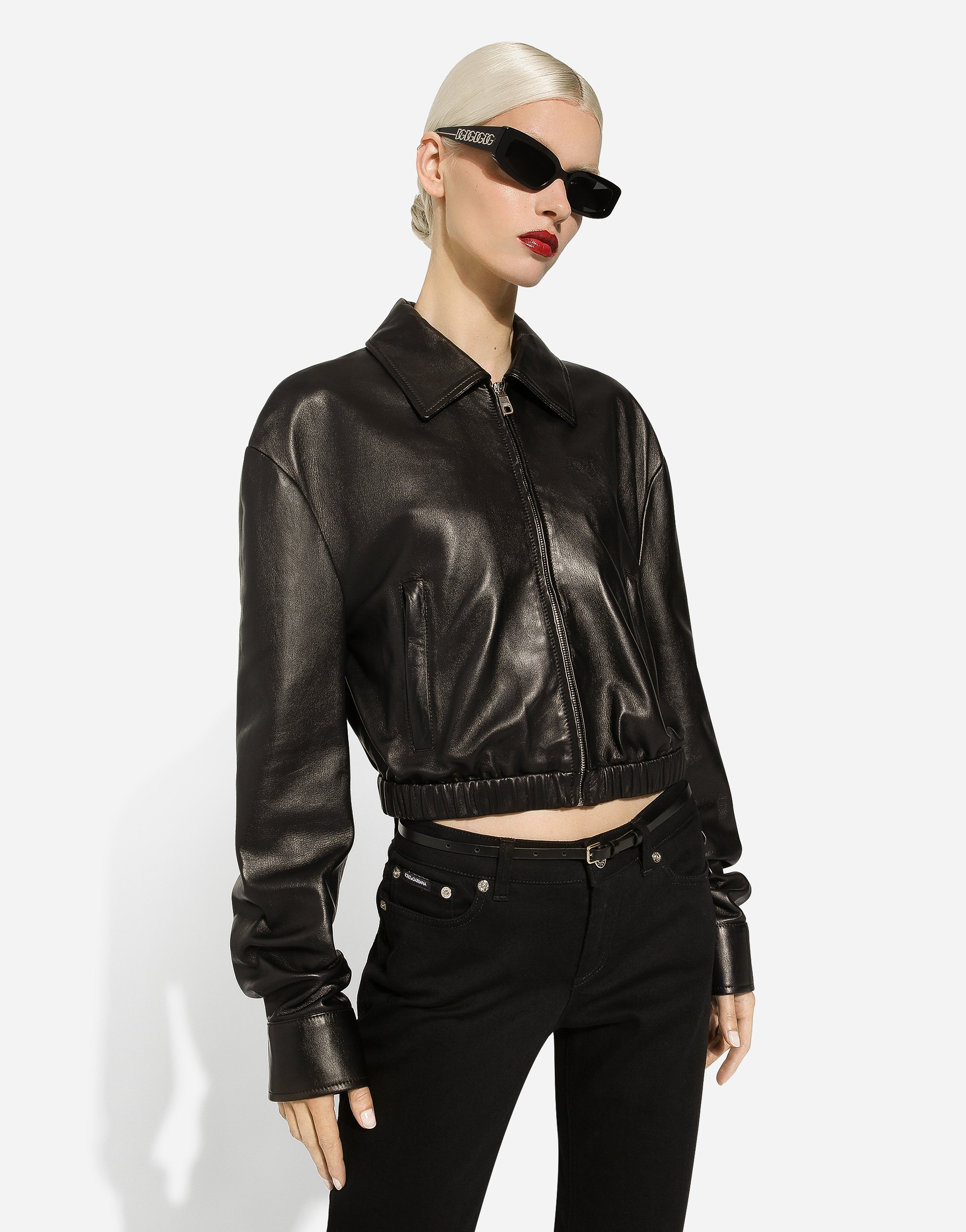 Shop Dolce & Gabbana Lambskin Bomber Jacket In Black