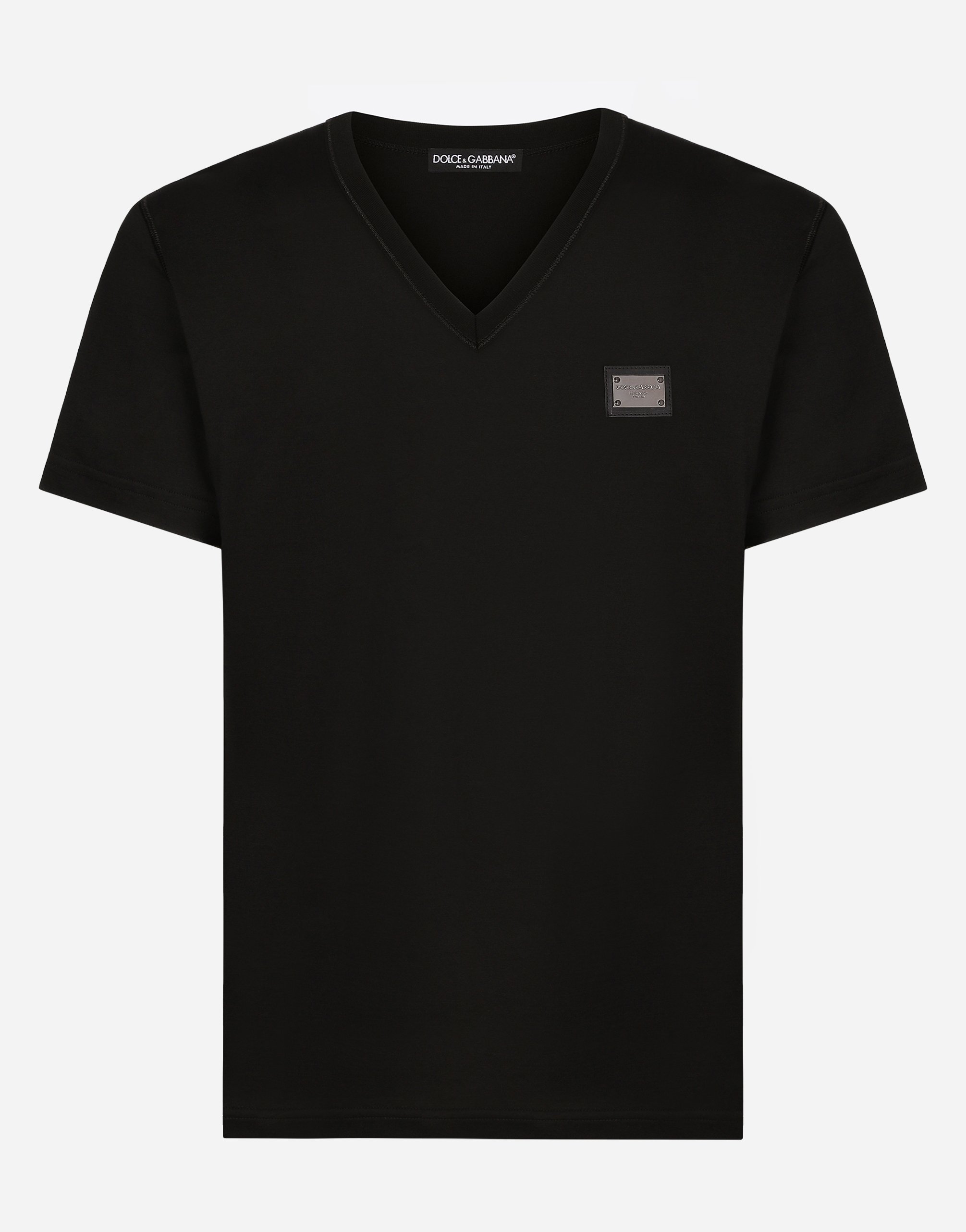Dolce & Gabbana Logo V-neck T-shirt In Black