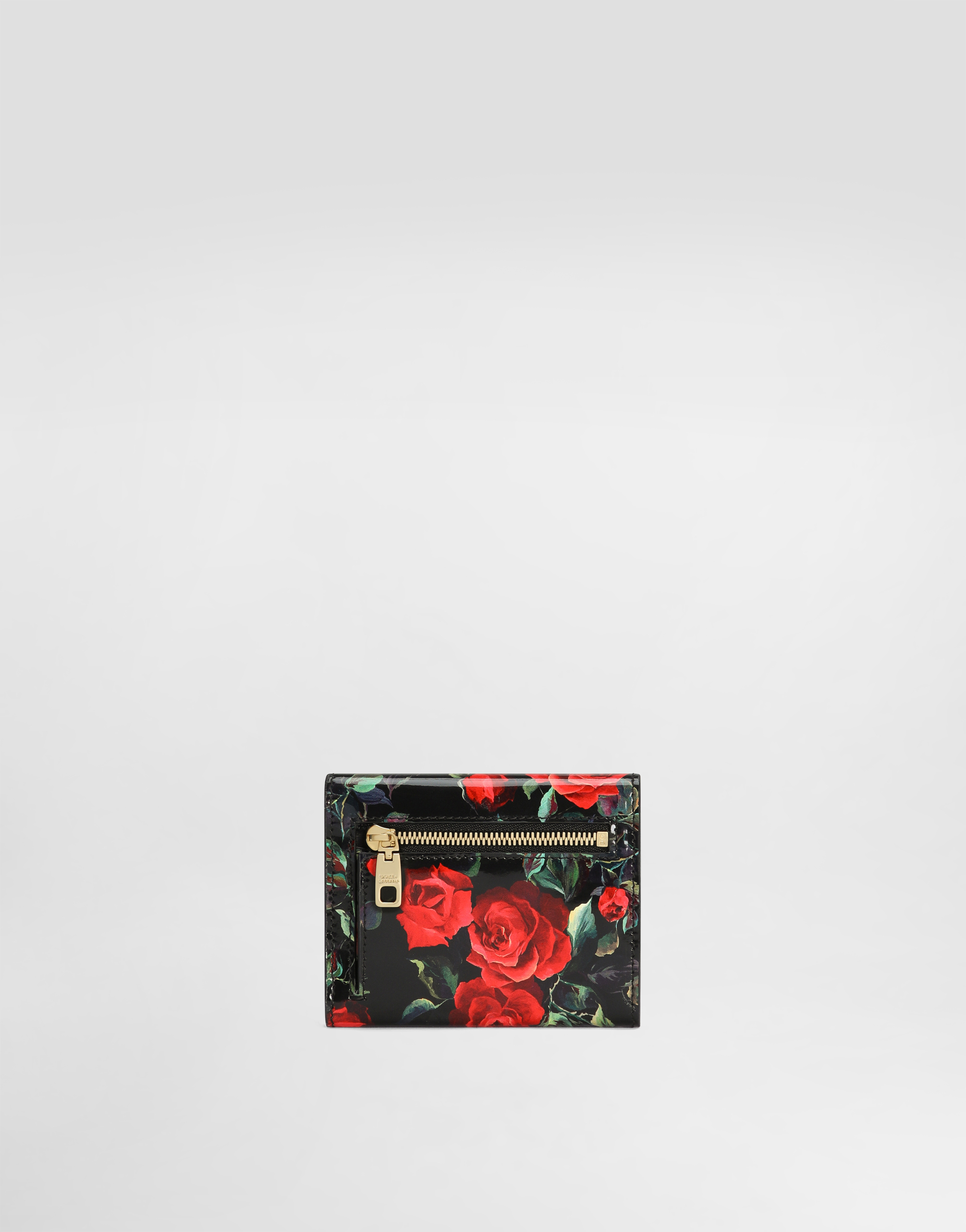 Dolce & Gabbana Polished Calfskin Rose Print Trifold Wallet In Print