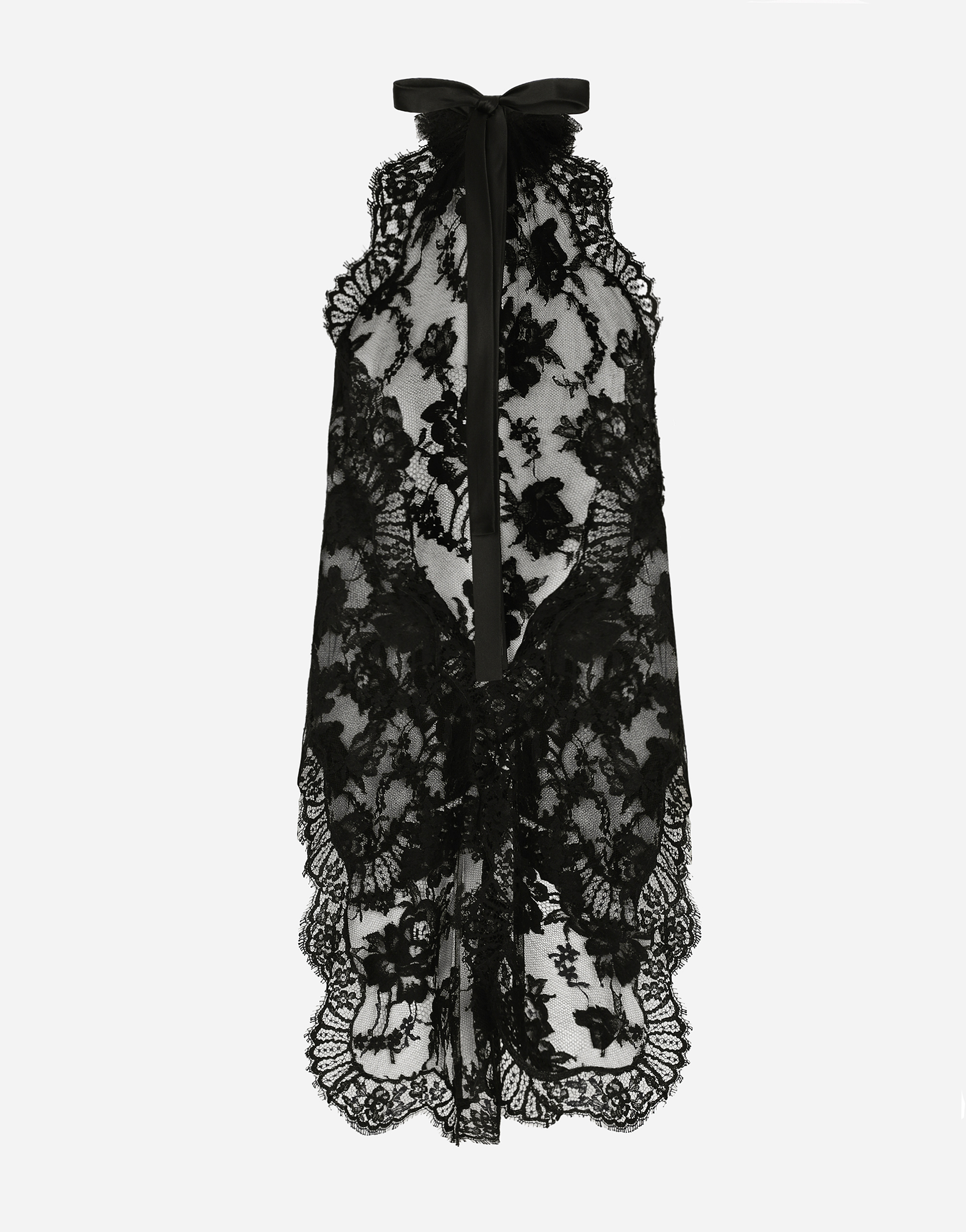 Dolce & Gabbana Asymmetrical Lace Top With Flower Detail In ブラック