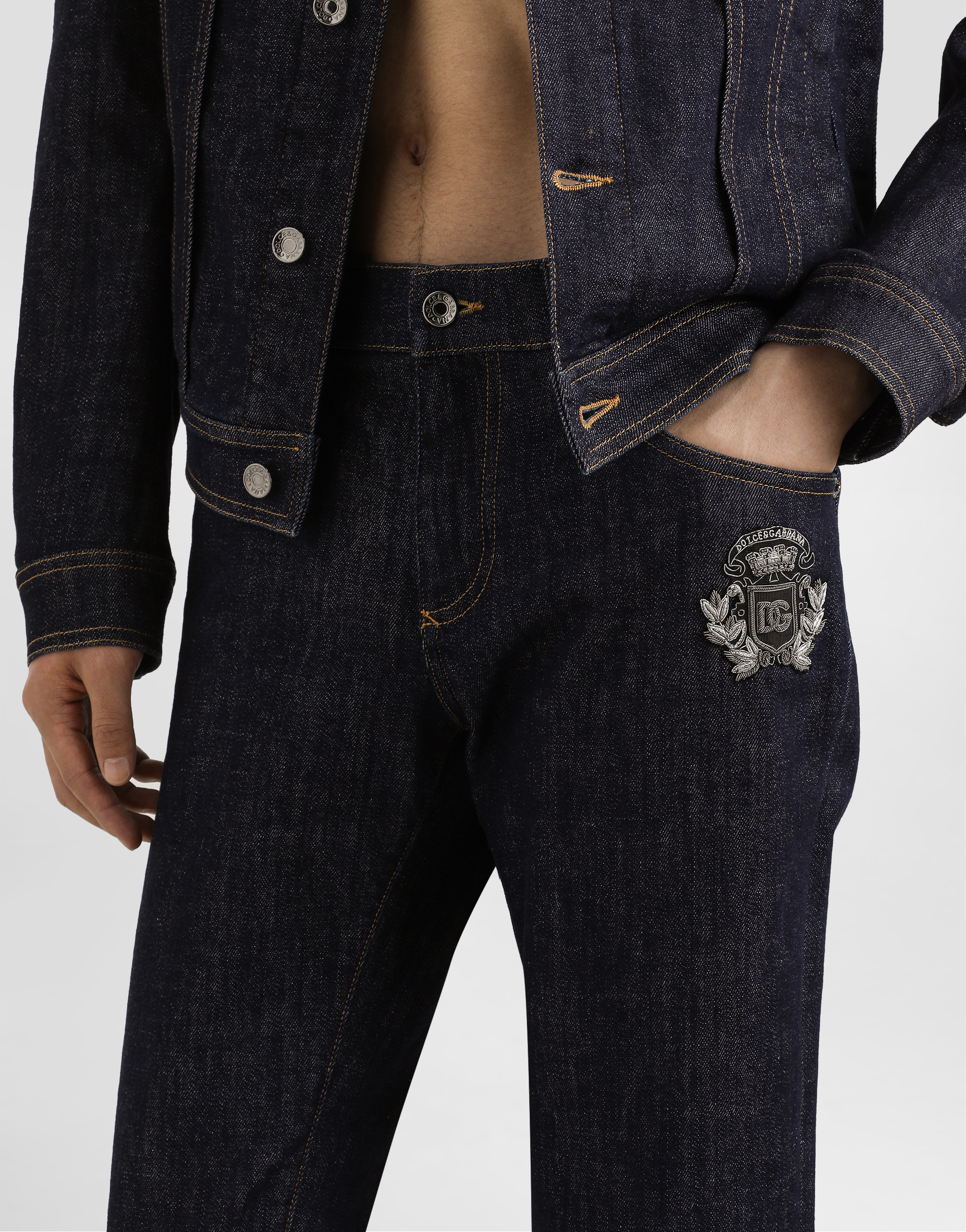 Dolce & Gabbana Skinny Stretch Cotton Jeans With Patch In Multicolor