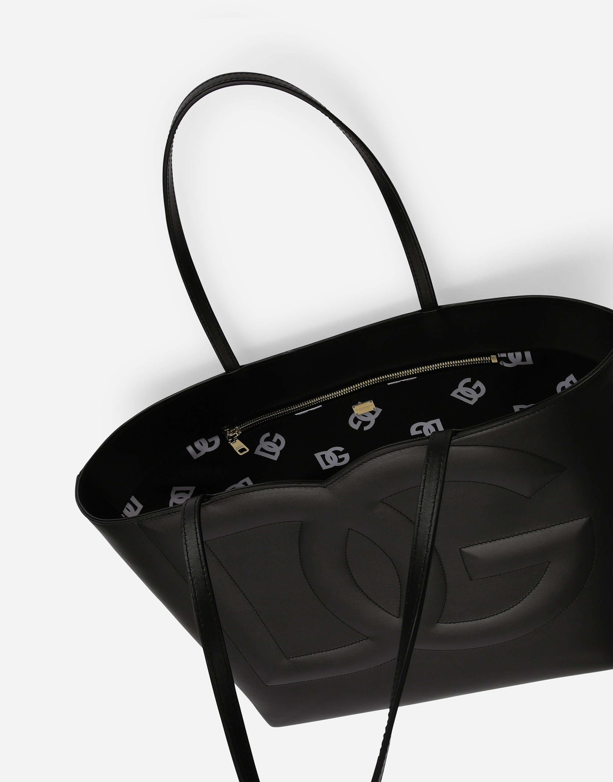 Shop Dolce & Gabbana Medium Calfskin Logo Shopper In Black