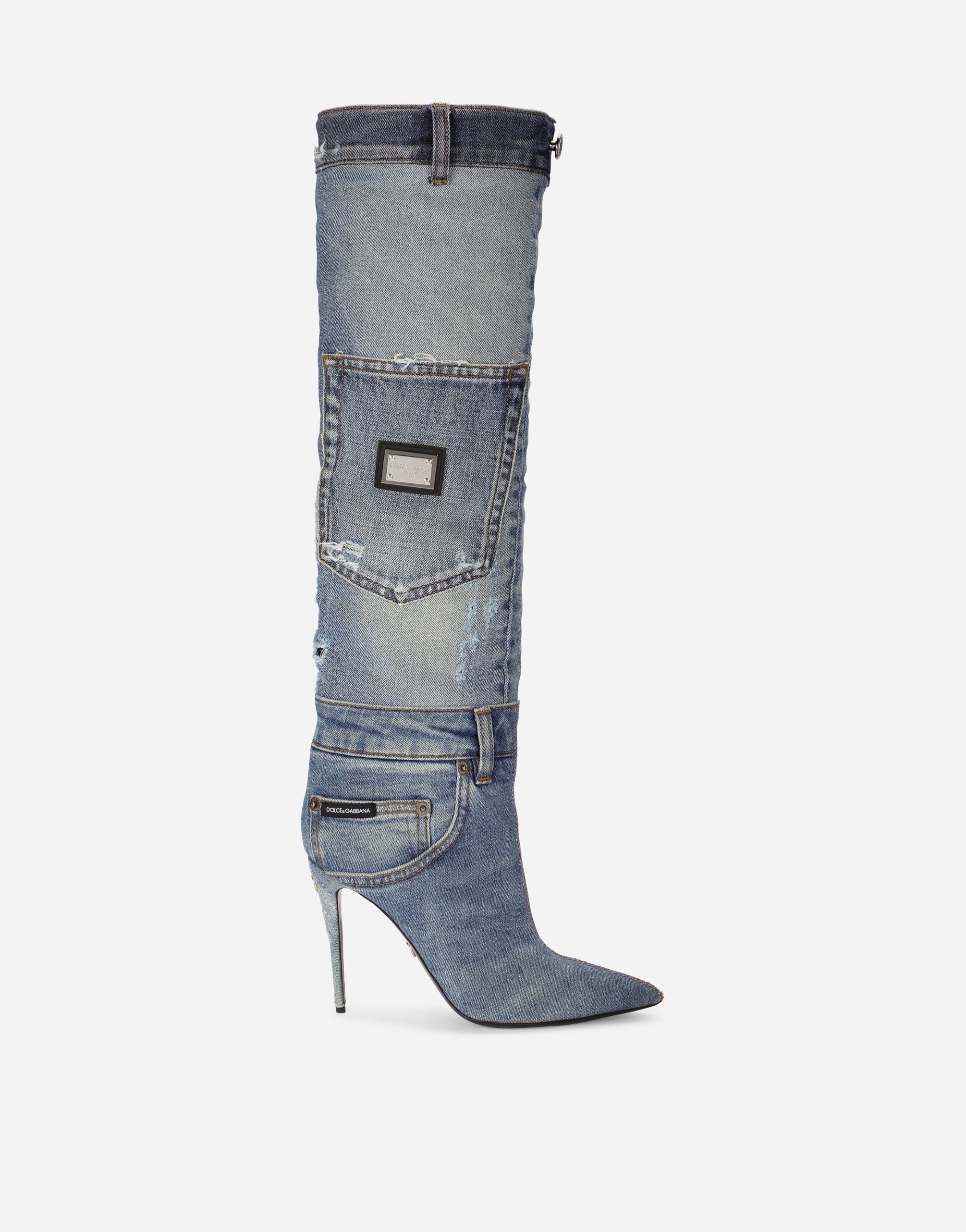 ブルーのウィメンズ Patchwork denim boots | Dolce&Gabbana®