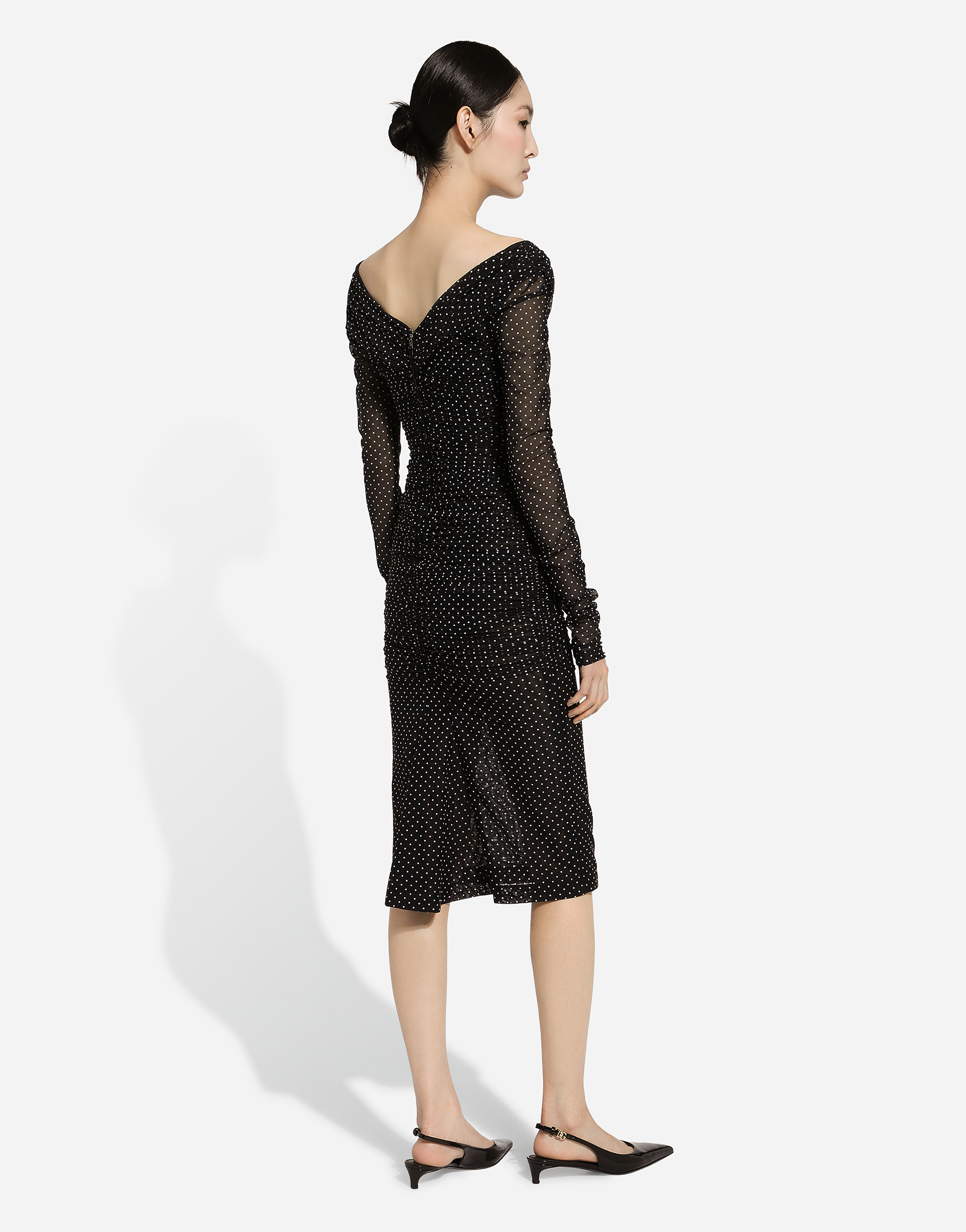 Dolce & Gabbana Tulle Calf-length Dress With Draping And Polka-dot Print In プリ