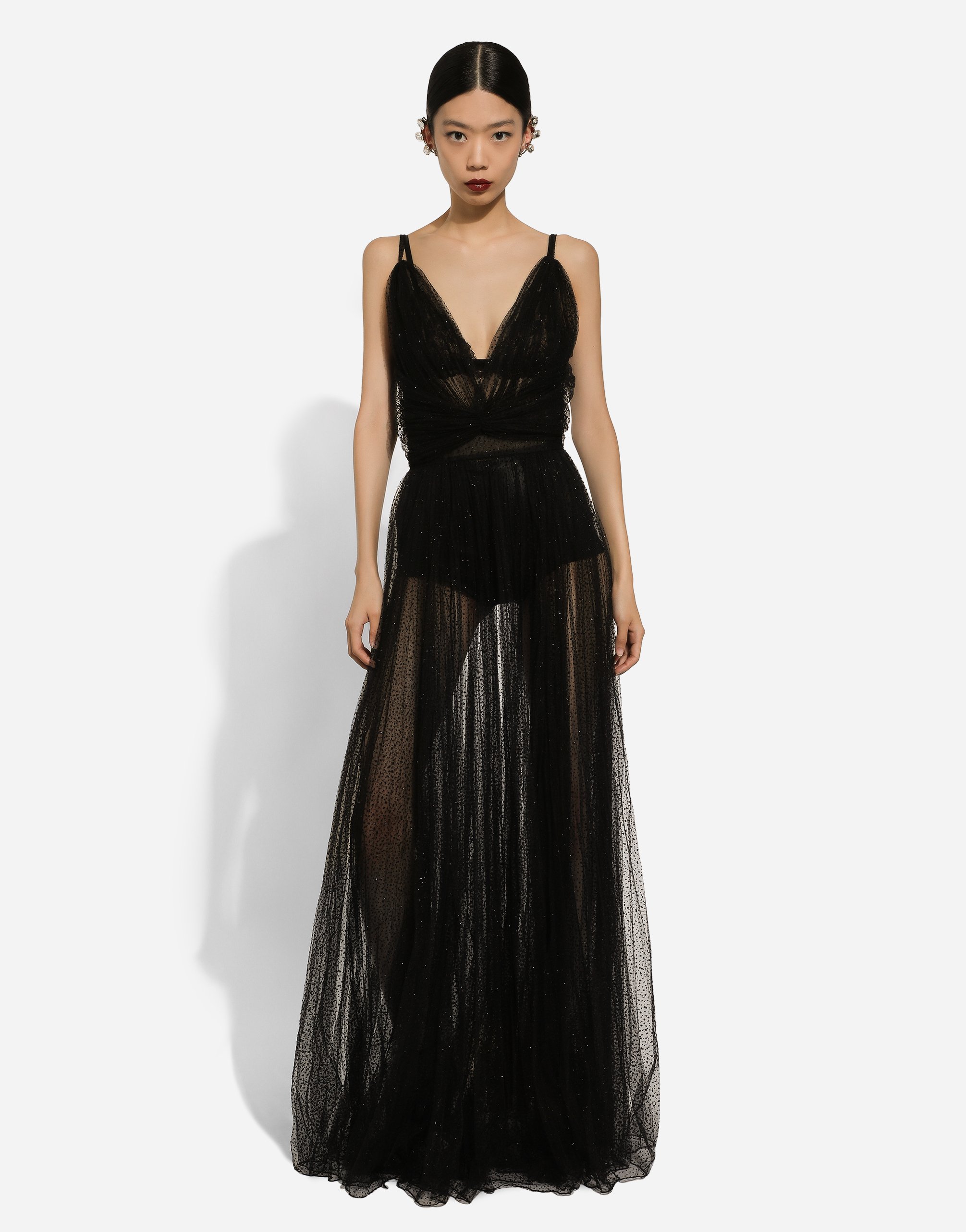Dolce & Gabbana Flocked Tulle Gown In Black