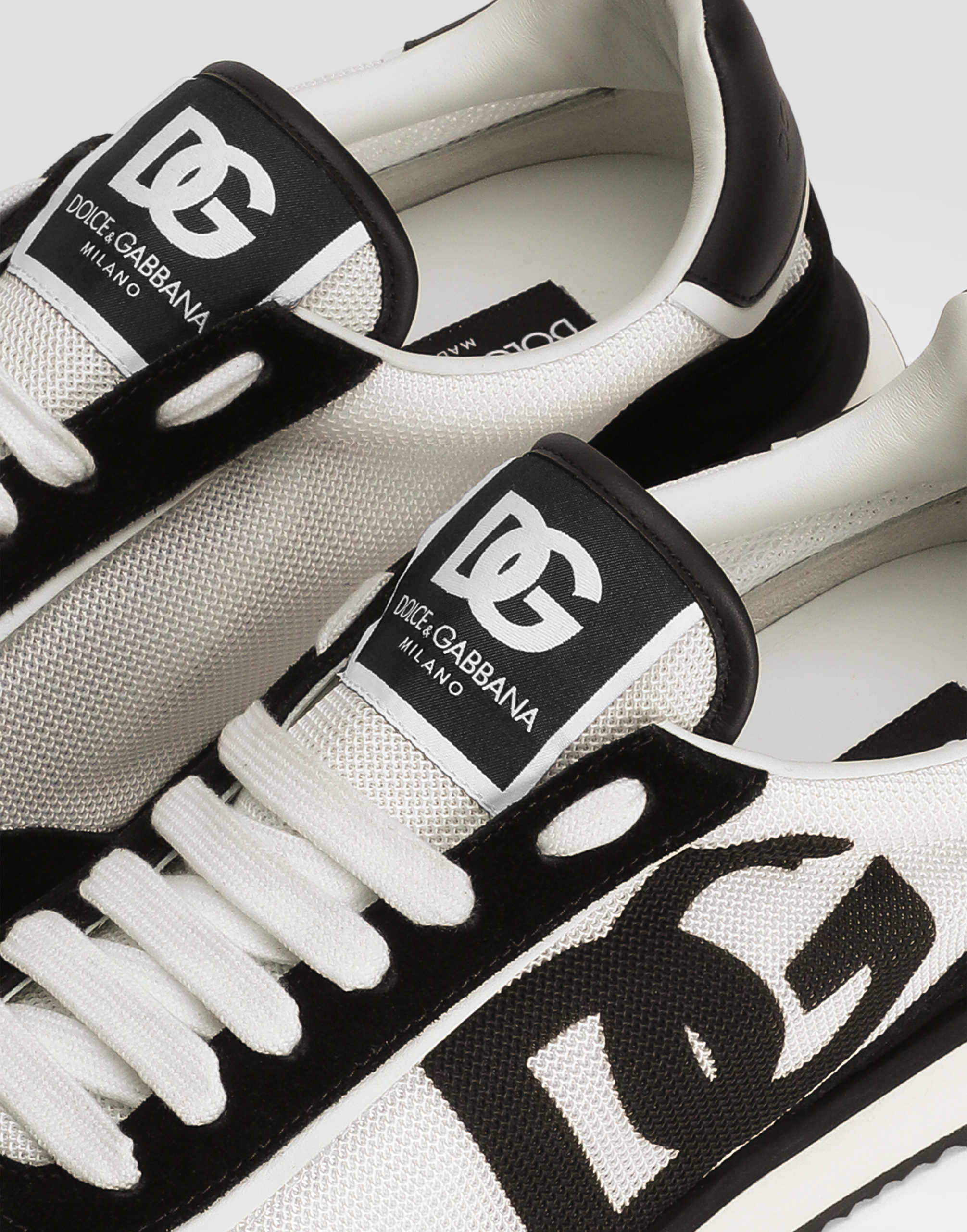 Dolce & Gabbana 'aria' White And Black Running Sneakers With Logo Detail In Suede And Tech Fabric Ma
