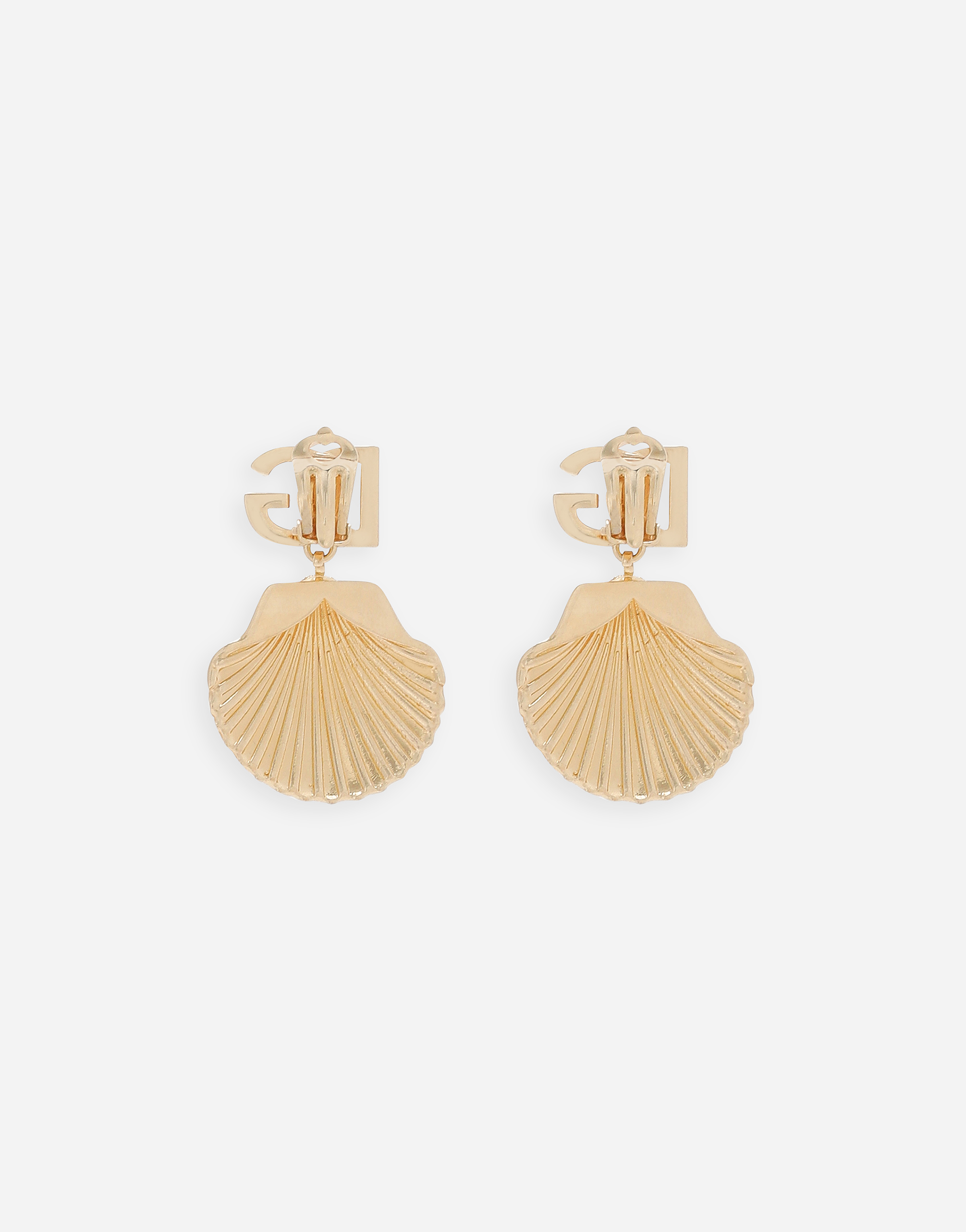 Dolce & Gabbana Earrings With Rhinestone-detailed Shell And Dg Logo In ゴールド