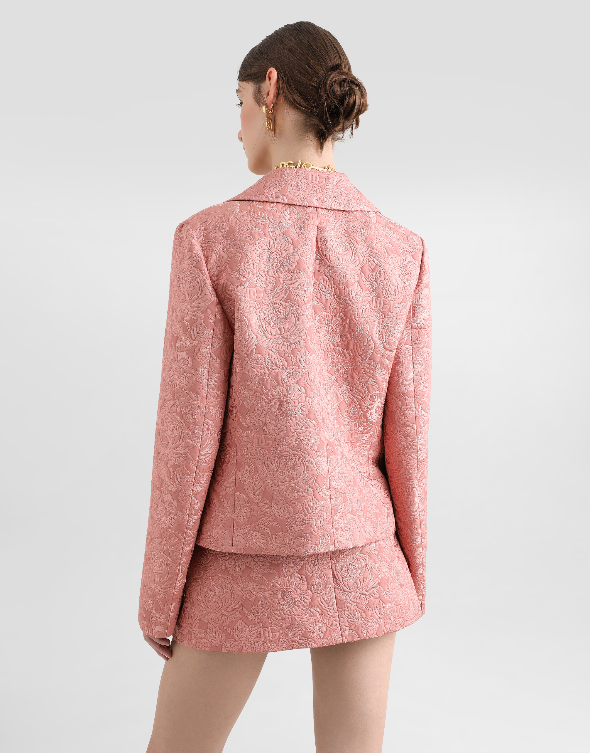 Dolce & Gabbana Single-breasted Floral Quilted Jacquard Gabbana Jacket In Pink