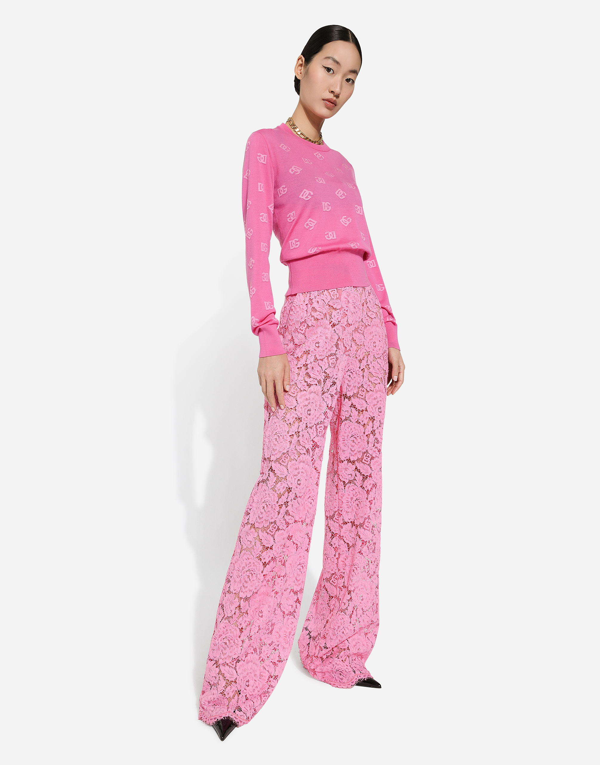 Dolce & Gabbana Jacquard-pullover Mit Logo In Fuchsia