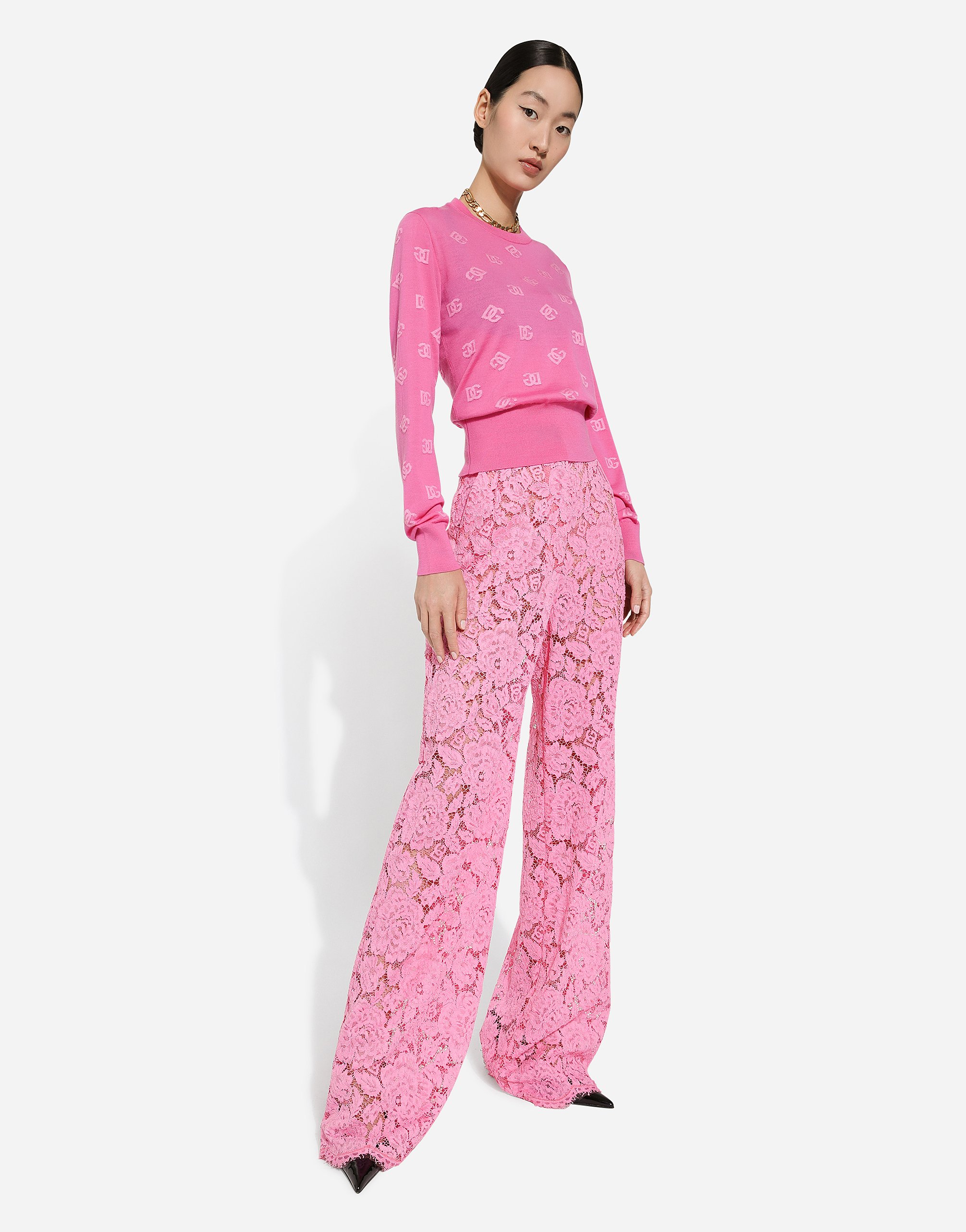 Dolce & Gabbana Jacquard-pullover Mit Logo In Fuchsia