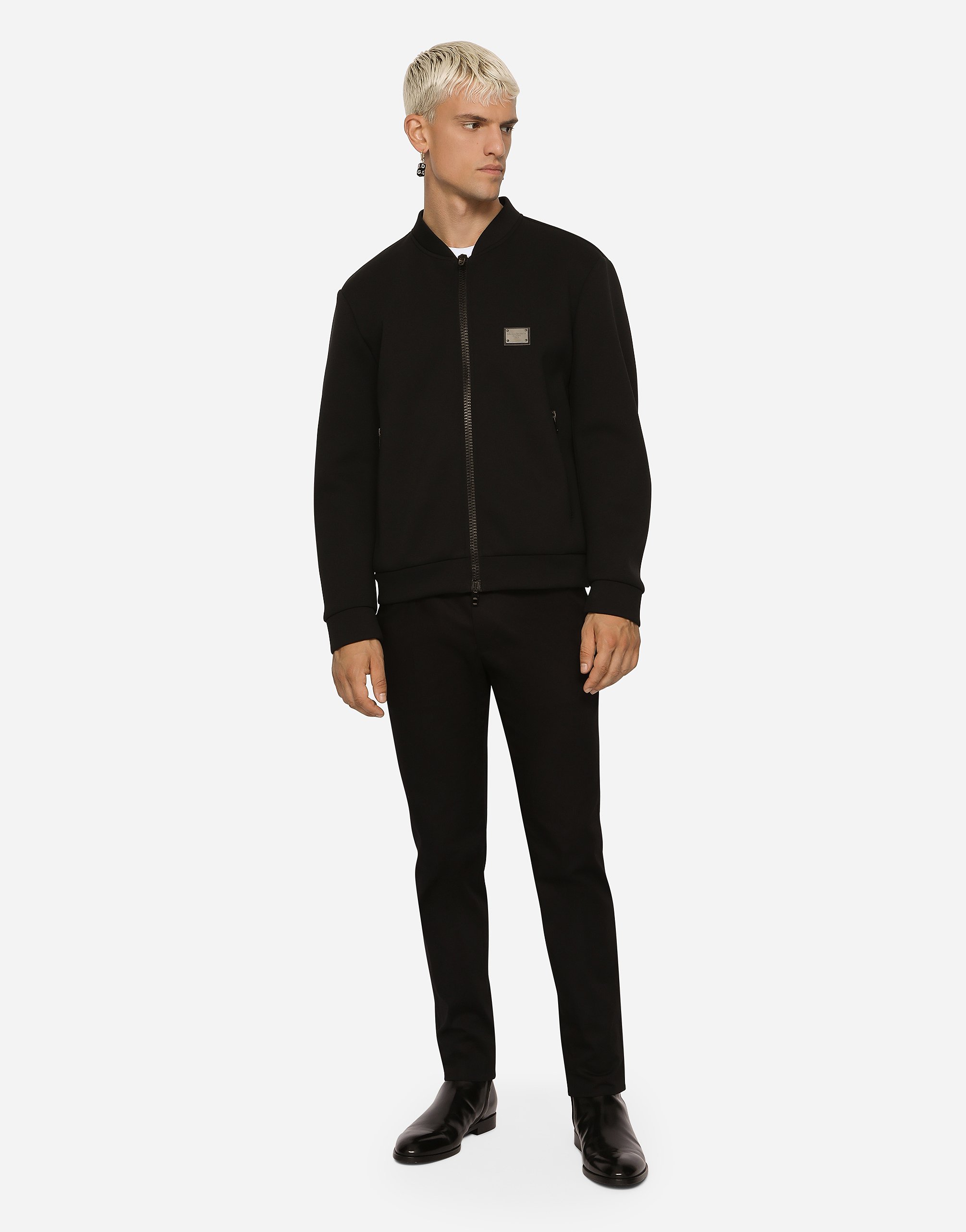 Shop Dolce & Gabbana Technical Piqué Jacket With Branded Tag In Black