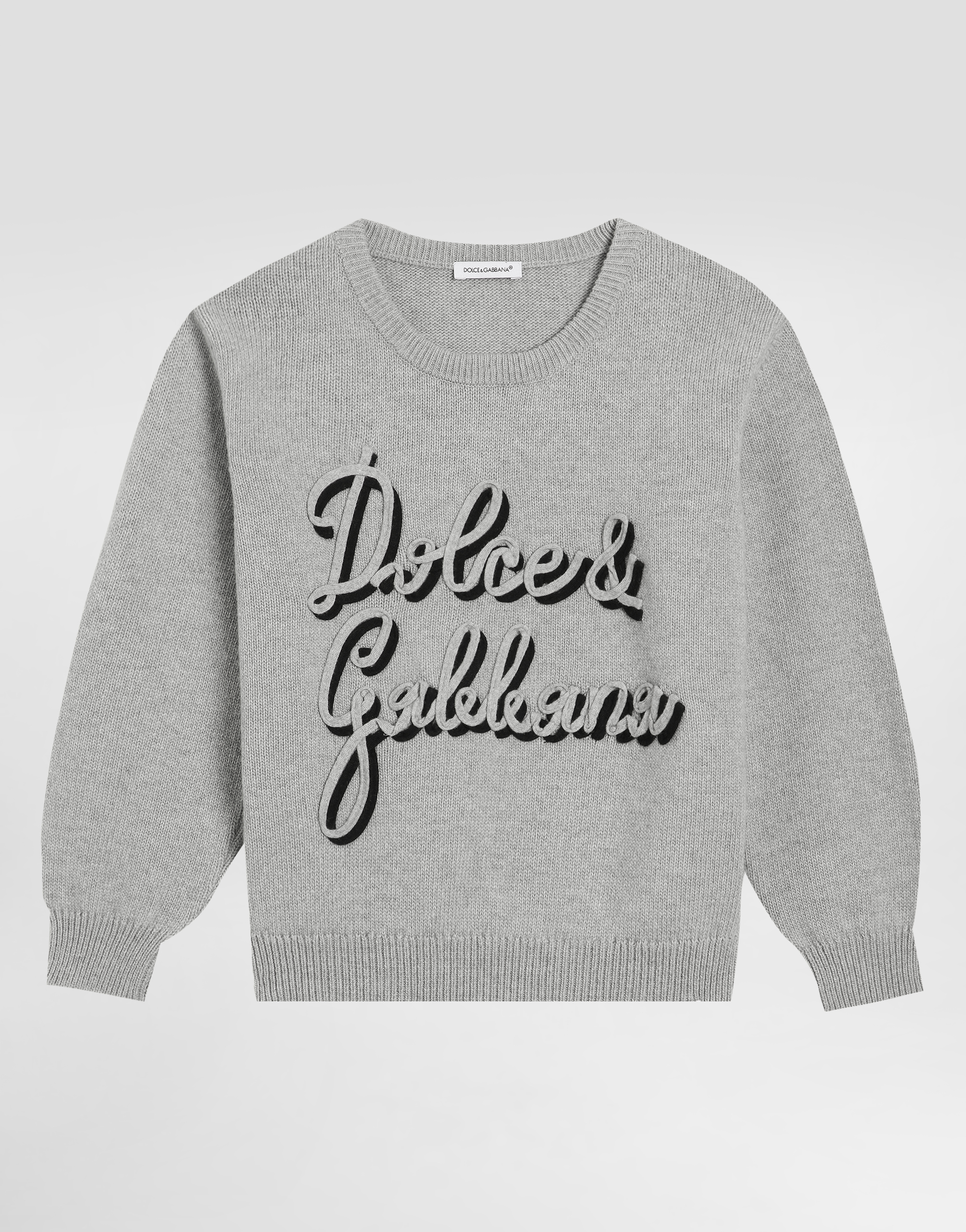Dolce & Gabbana Wool Sweater With Embroidery In Gray
