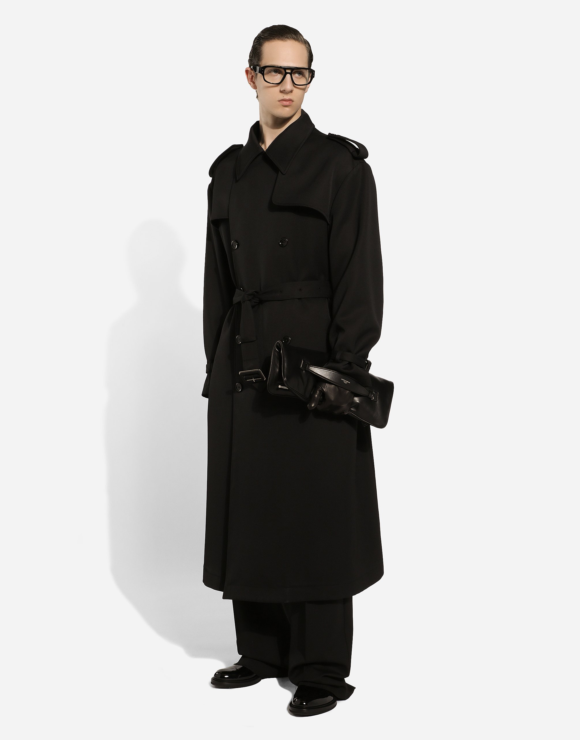 Double-breasted wool trench coat
