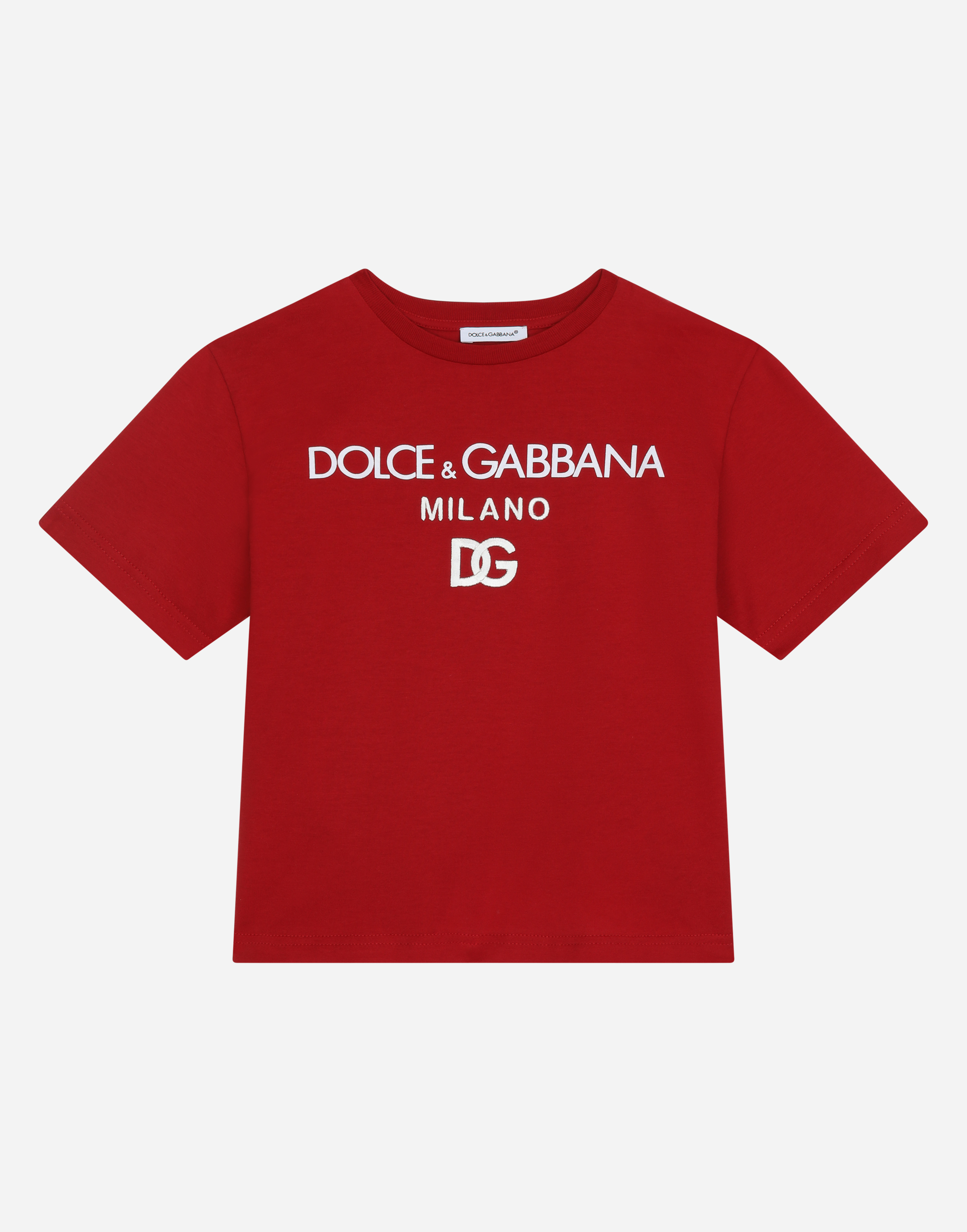 DOLCE & GABBANA JERSEY ROUND-NECK T-SHIRT WITH DG MILANO EMBROIDERY 