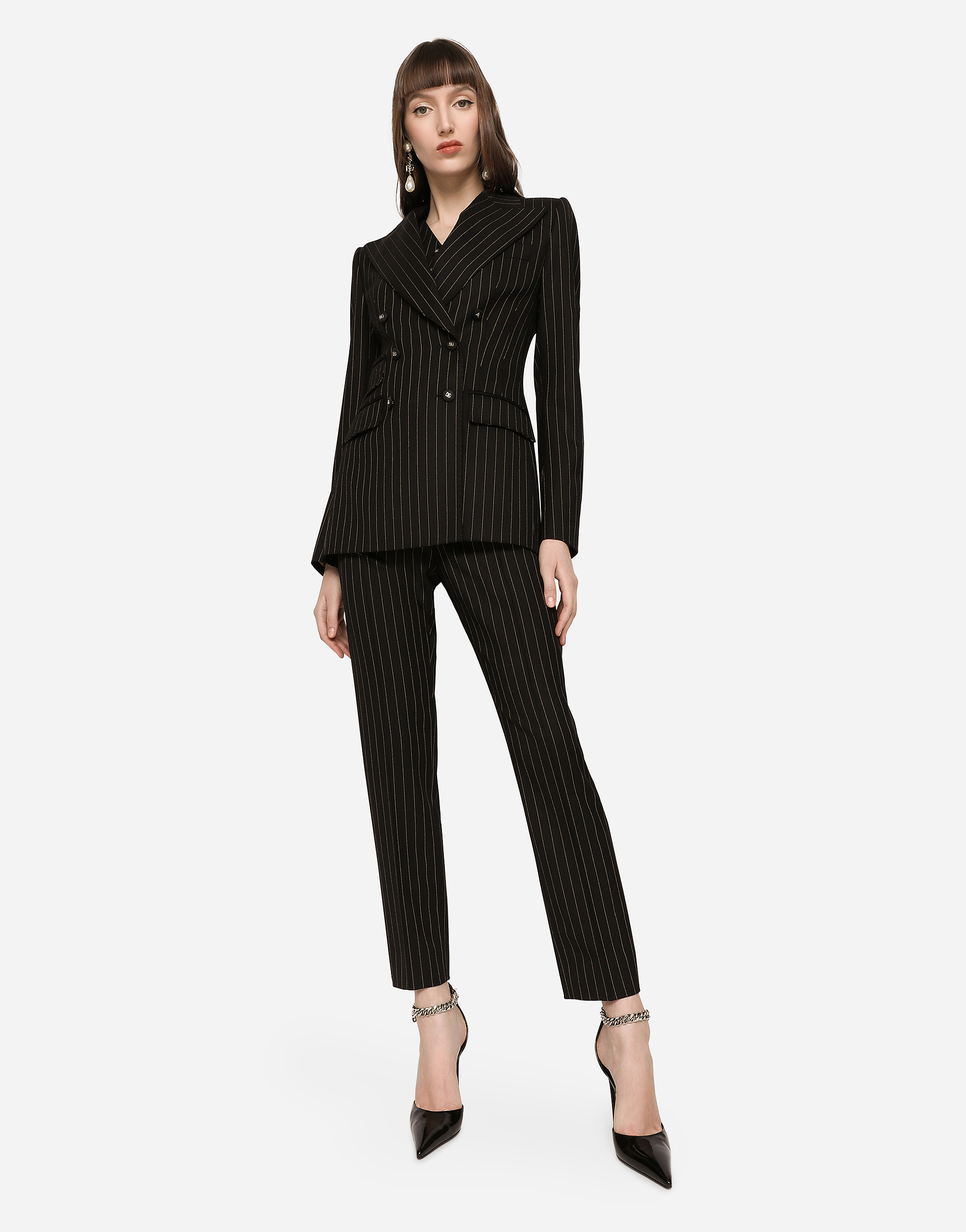 Shop Dolce & Gabbana High-waisted Pinstripe Twill Pants In Multicolor