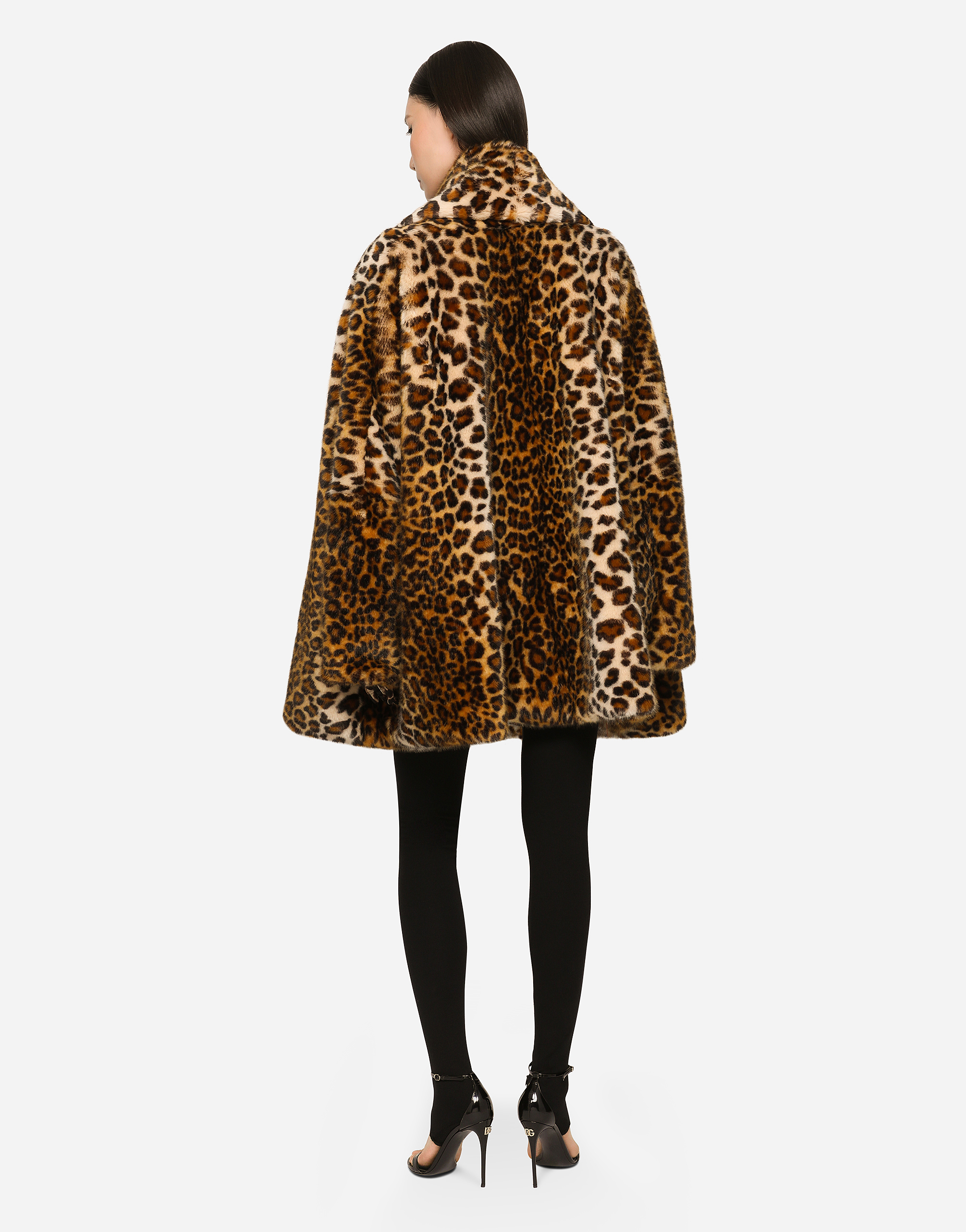 DOLCE & GABBANA KIM DOLCE&GABBANA FAUX FUR CAPE WITH LEOPARD PRINT