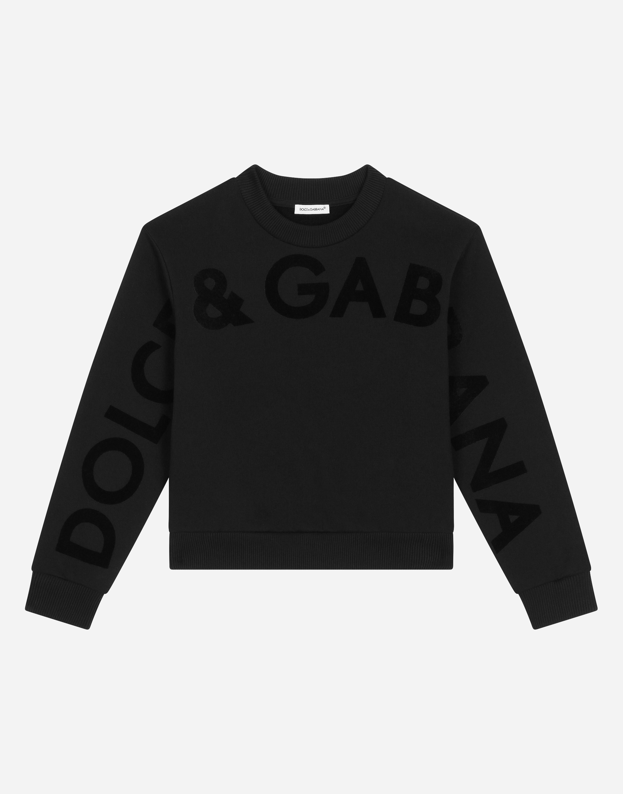 Dolce & Gabbana Round-neck Jersey Sweatshirt With Flocked Print In Black