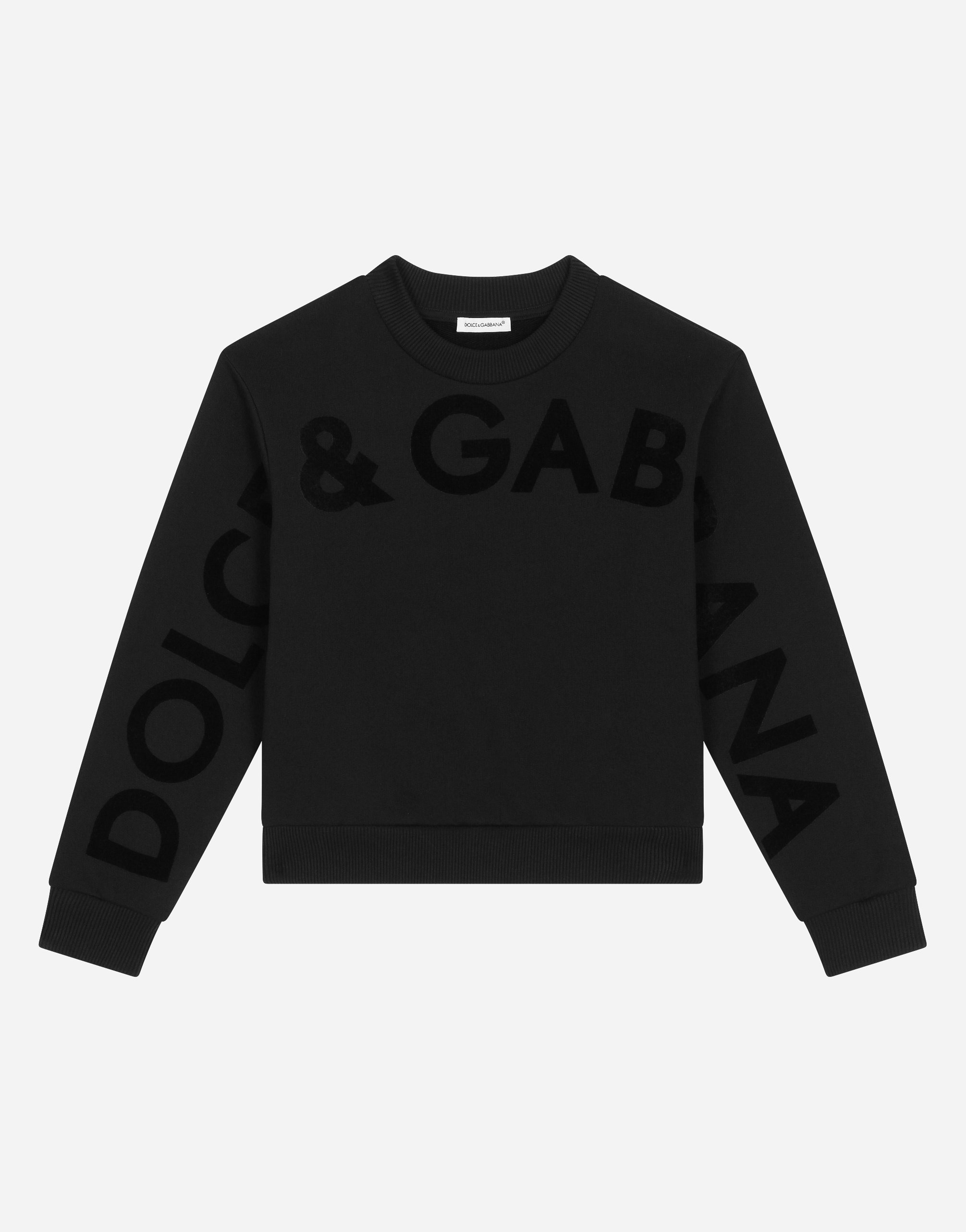 Dolce & Gabbana Round-neck Jersey Sweatshirt With Flocked Print In Black