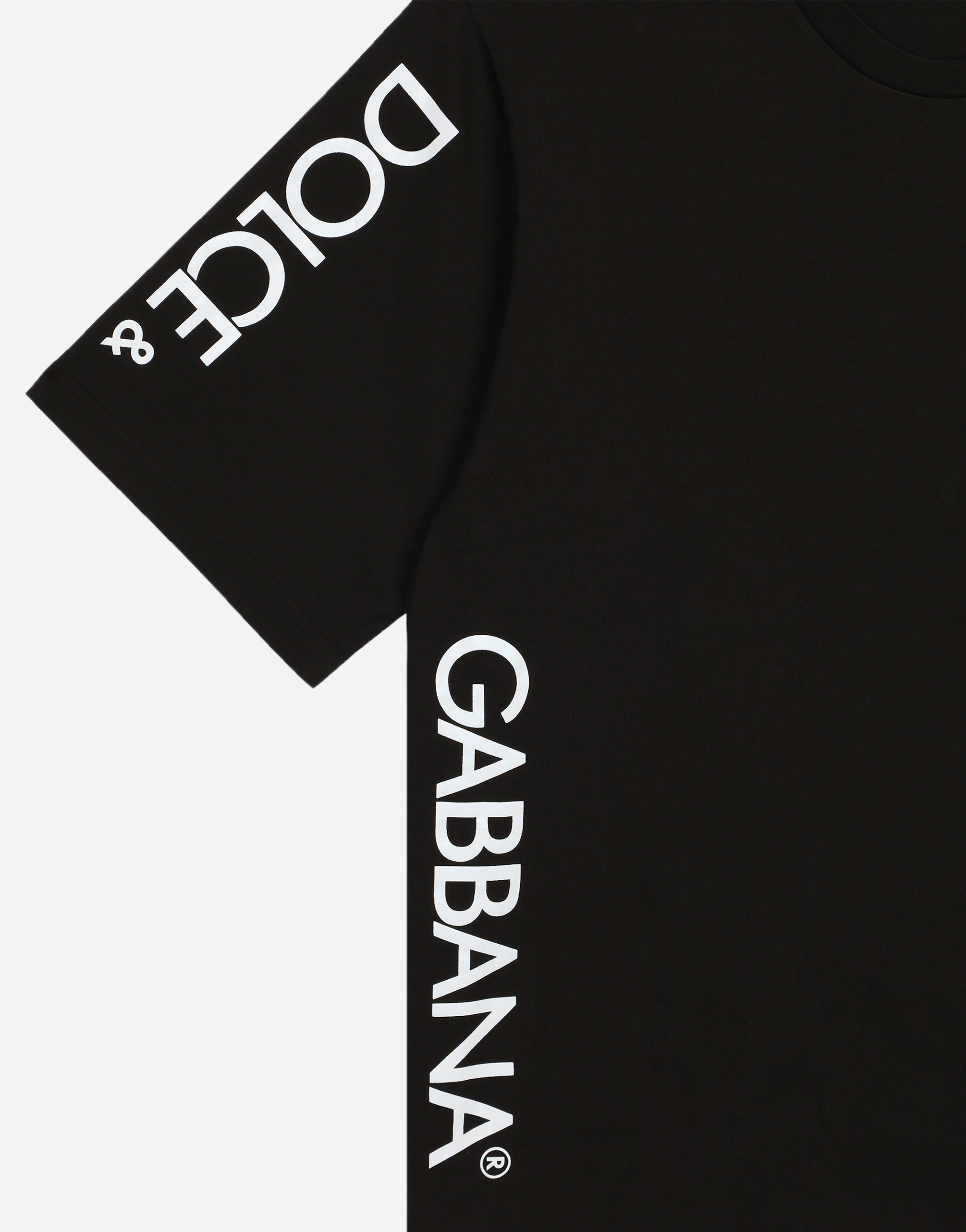 Shop Dolce & Gabbana Cotton Round-neck T-shirt With Dolce&gabbana Print In Black
